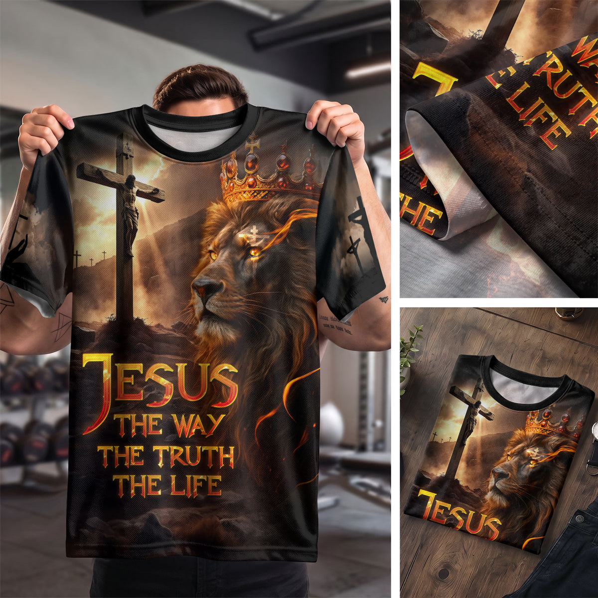 Christian Tee Shirts for Men - Jesus The Way The Truth The Life Lion of Judah Fire Cross, RustField Co Freedom Shirts - Rust Field Wear