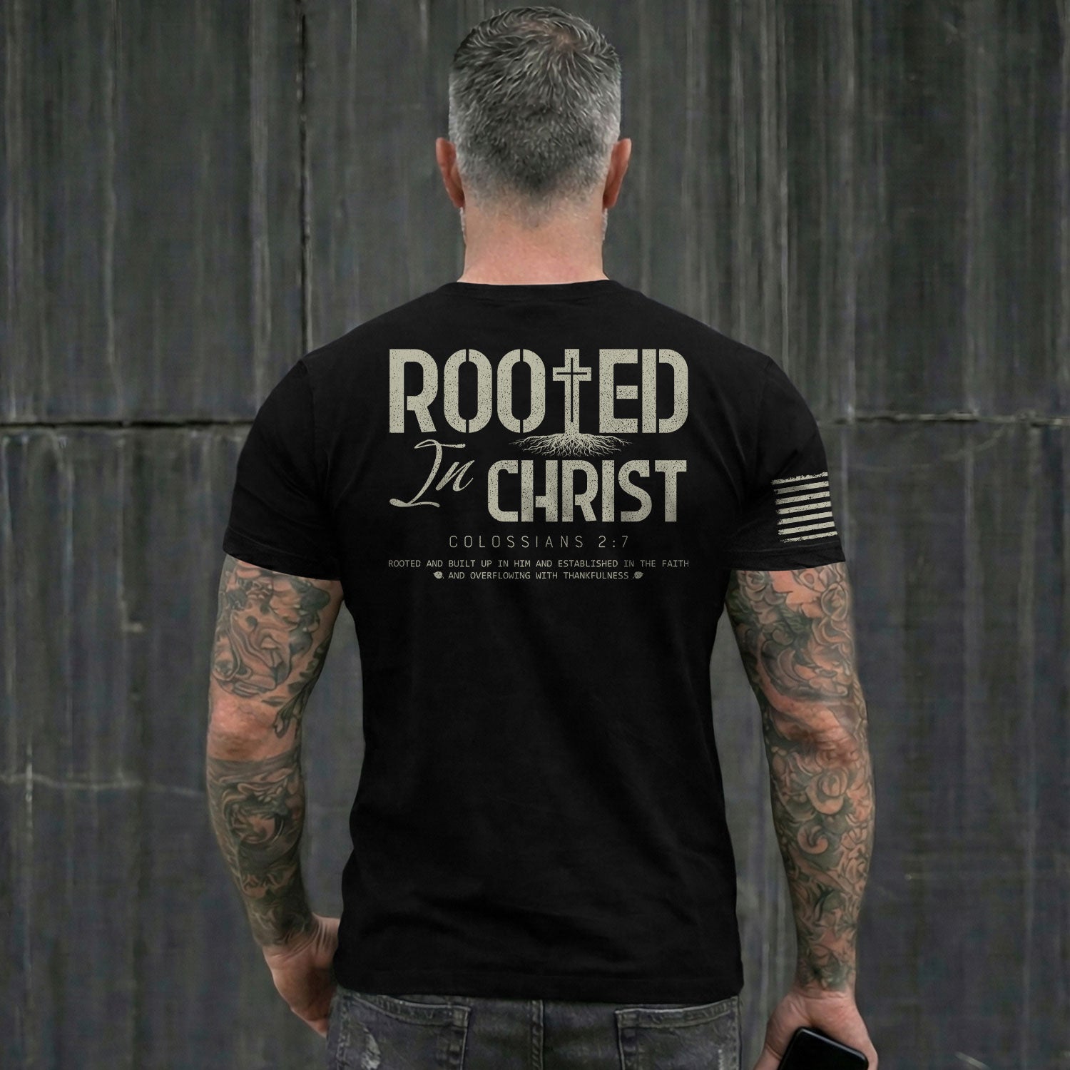 Rooted In Christ Colossians 2 7 Christian With Cross And Roots - Christian Tee Shirts, Christian Shirts for Men - Rust Field Wear
