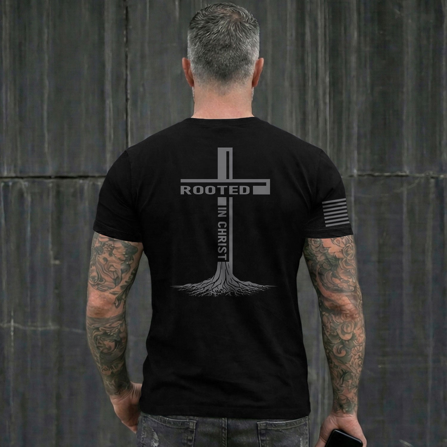 Christian Shirts for Men, Rooted In Christ Cross Christian With Roots - Christian Tee Shirts - Rust Field Wear