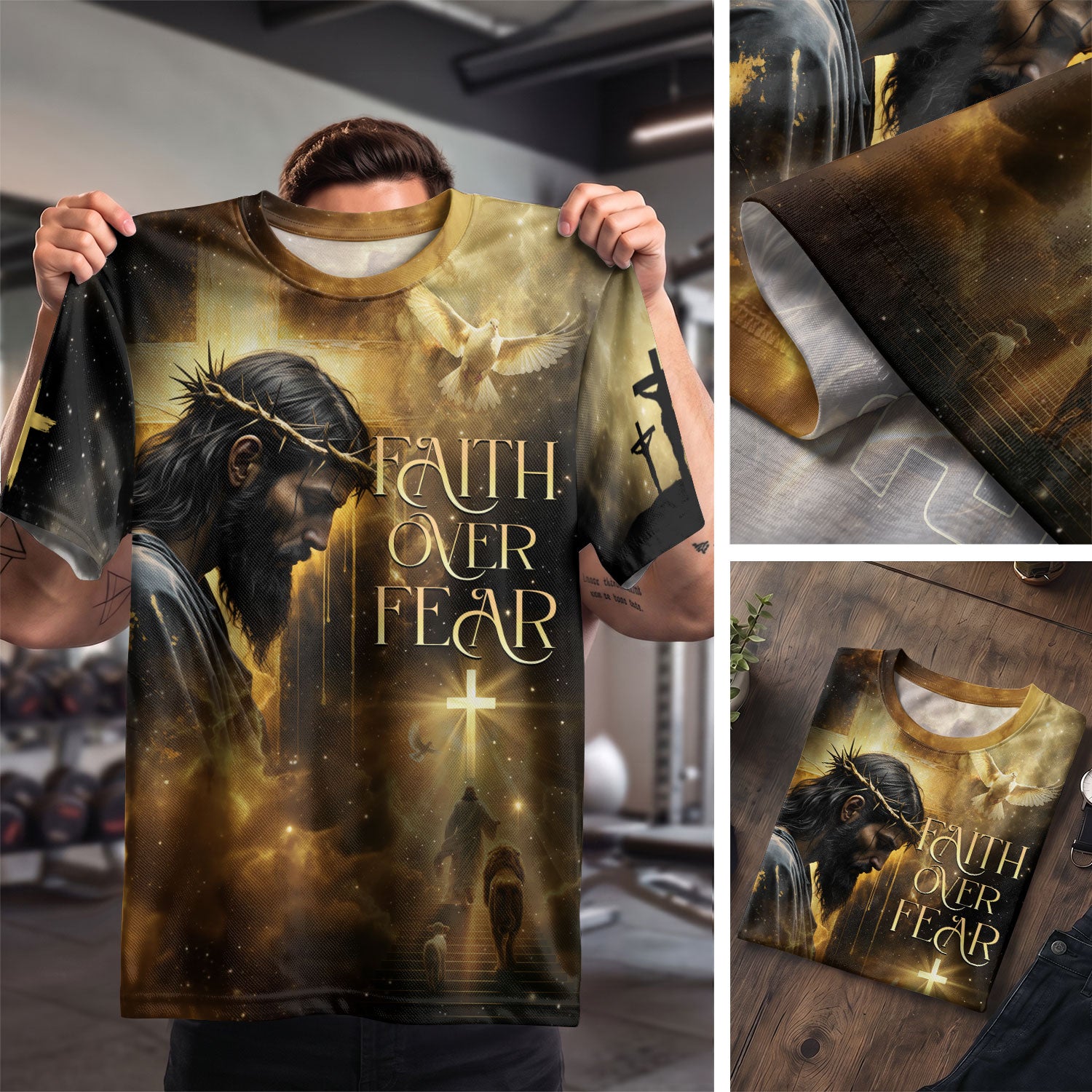 RustField Co, Faith Over Fear Lion of Judah Glory Edition - Christian Tee Shirts for Men, Freedom Shirts - Rust Field Wear