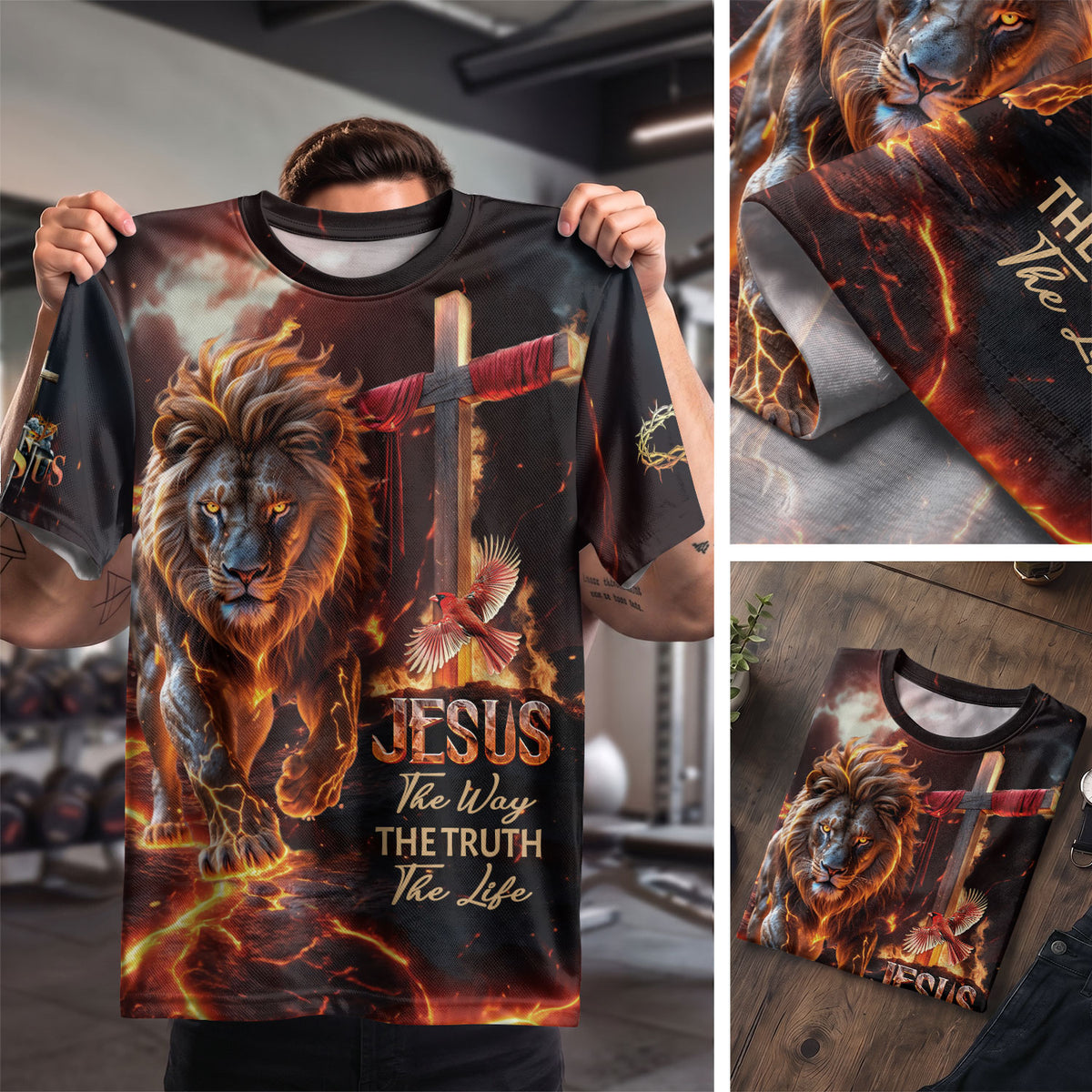 Jesus Lion Of Judah Cross Fiery Glory The Way The Truth The Life Christian Tee Shirts - Freedom Shirts for Men, RustField Co - Rust Field Wear