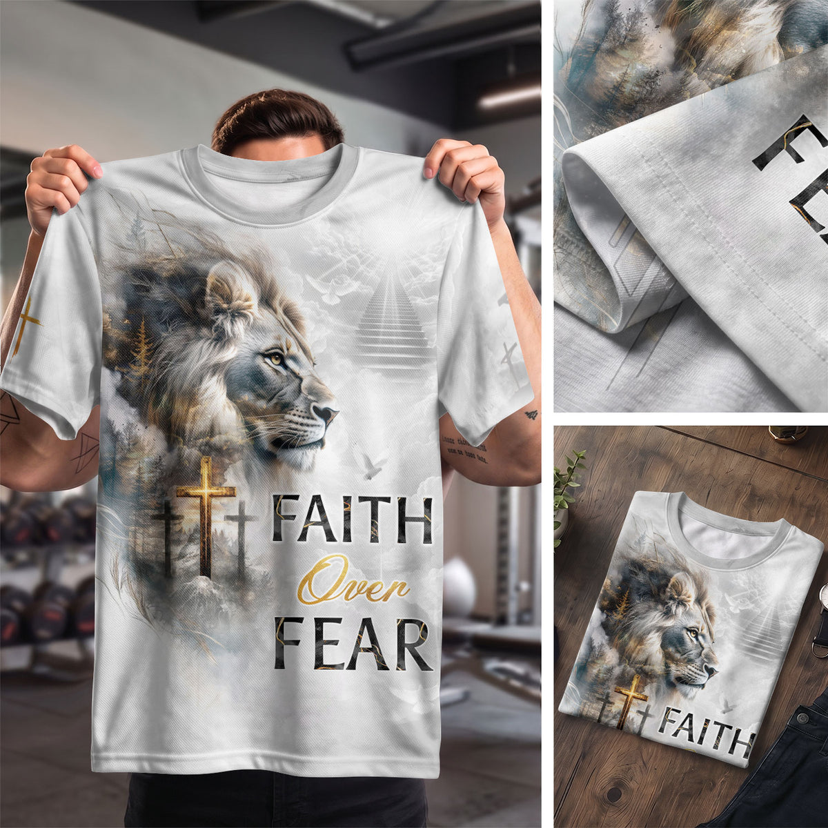 Lion Cross Faith Artwork - Christian Tee Shirts for Men, Freedom Shirts, RustField Co - Rust Field Wear