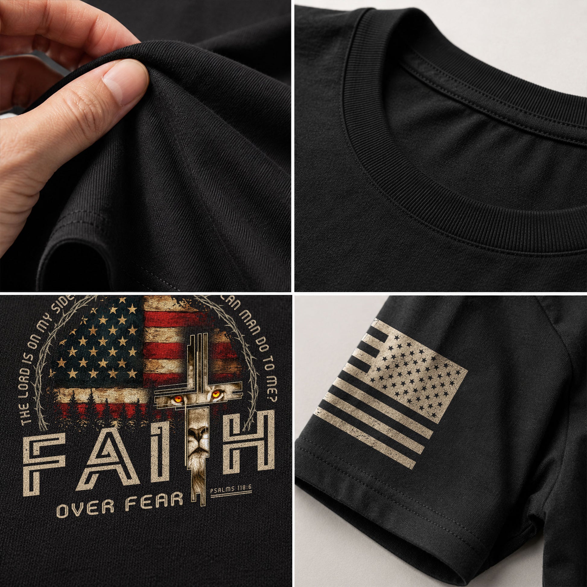 Faith Over Fear Psalms 118:6 Lion Cross American Flag Christian, Christian Shirts for Men - Christian Tee Shirts - Rust Field Wear