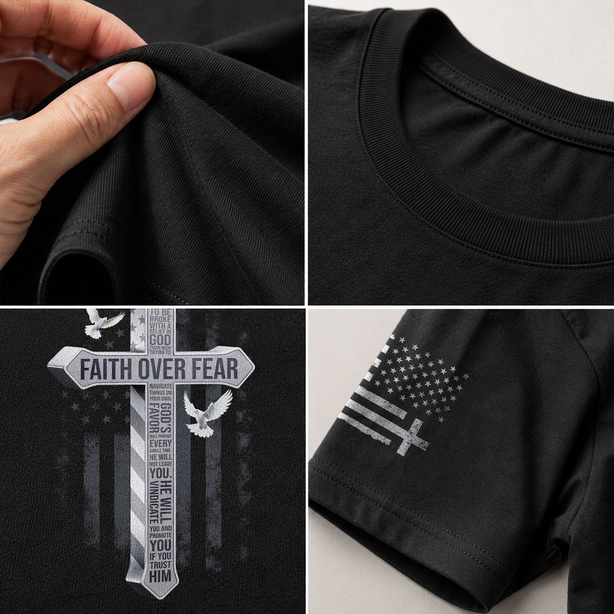 Faith Over Fear American Flag Cross Dove Christian, Christian Shirts for Men - Christian Tee Shirts - Rust Field Wear