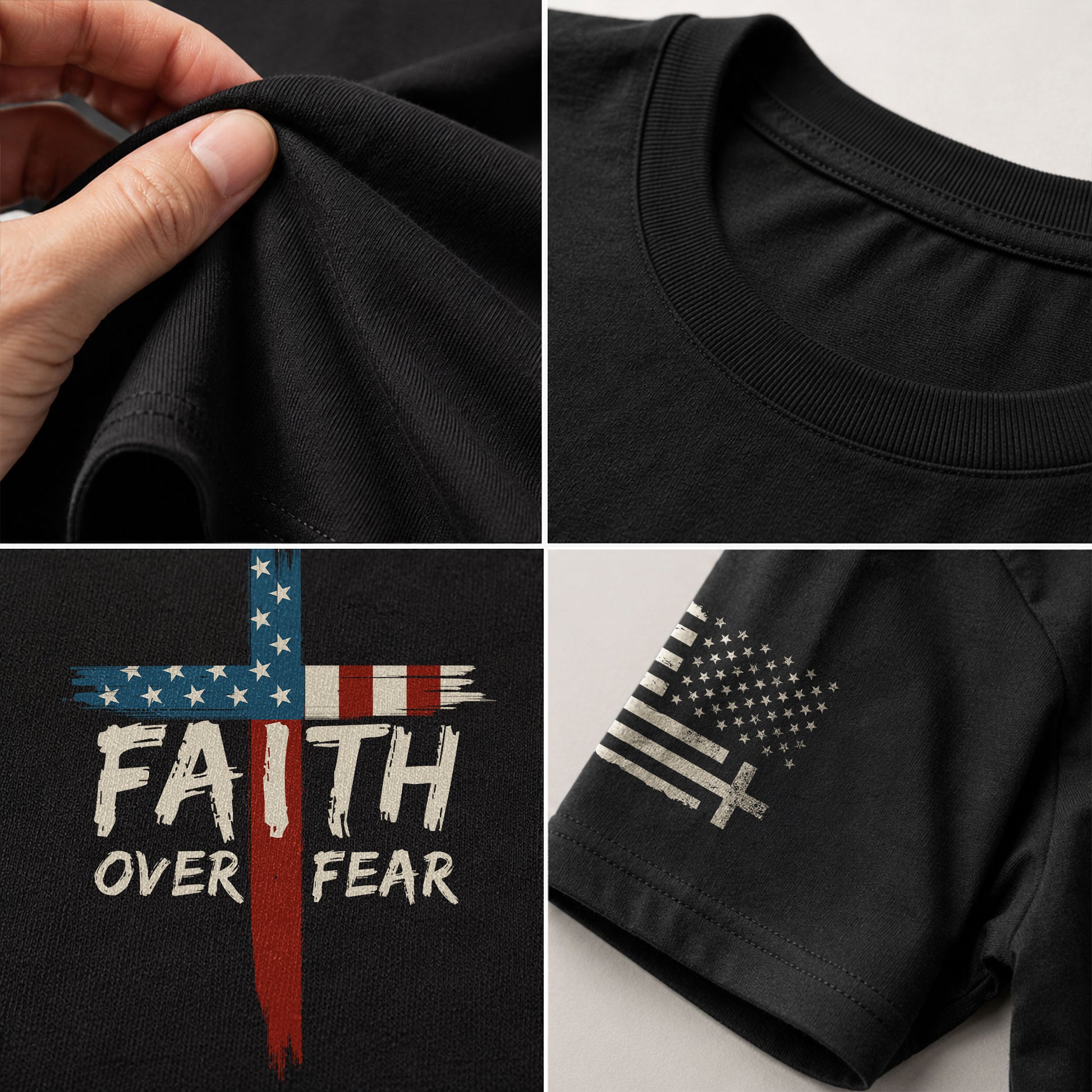 Christian Tee Shirts, Faith Over Fear USA Flag Cross Christian - Christian Shirts for Men - Rust Field Wear