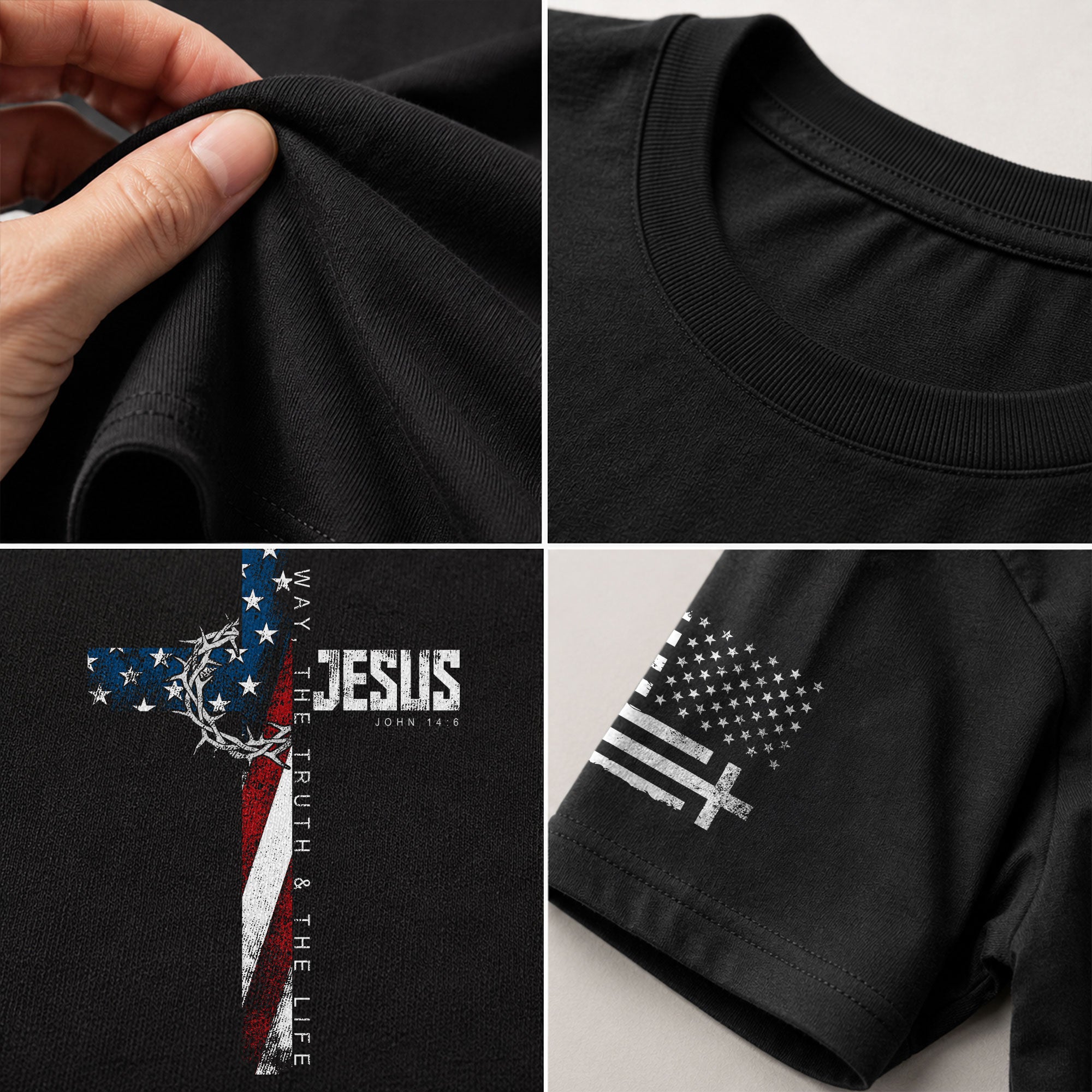 Christian Shirts for Men, Jesus John 14:6 American Flag Cross Crown Christian - Christian Tee Shirts - Rust Field Wear