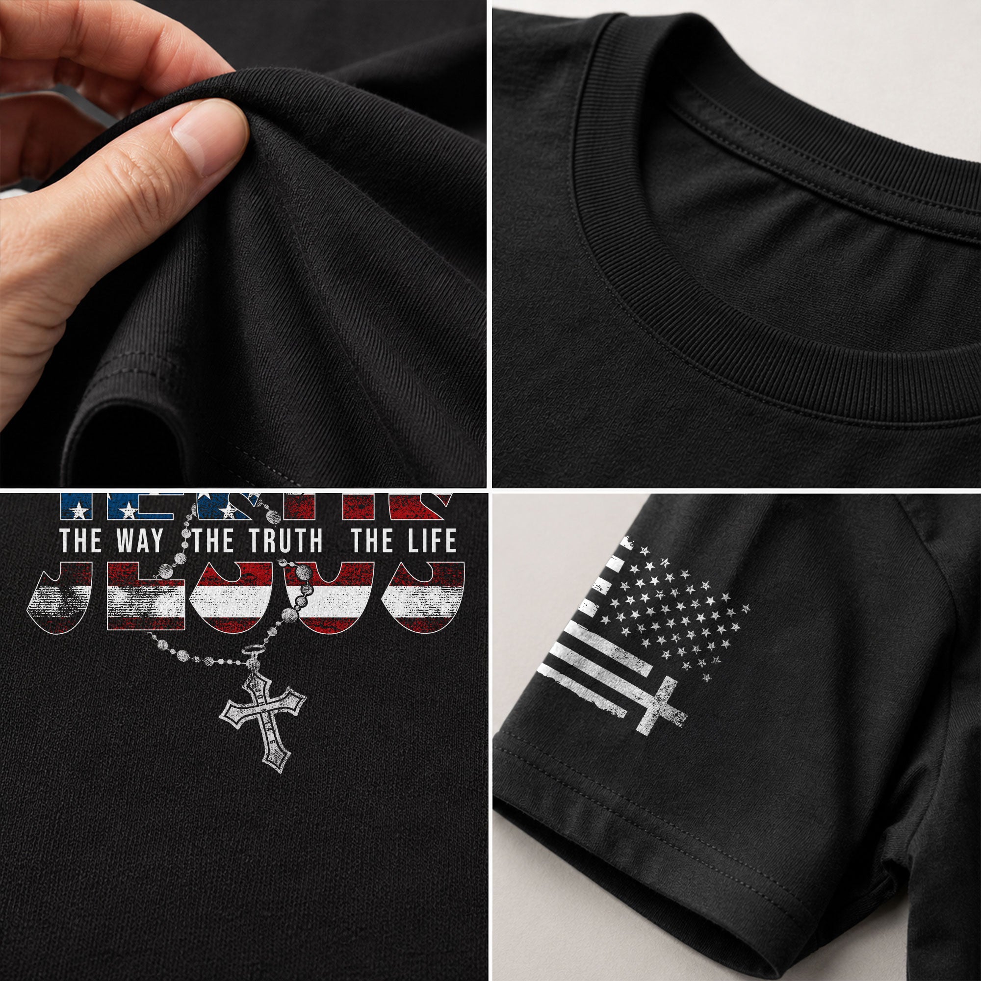 Jesus The Way The Truth The Life USA Flag Rosary Cross Christian, Christian Tee Shirts - Faith Shirts for Men - Rust Field Wear