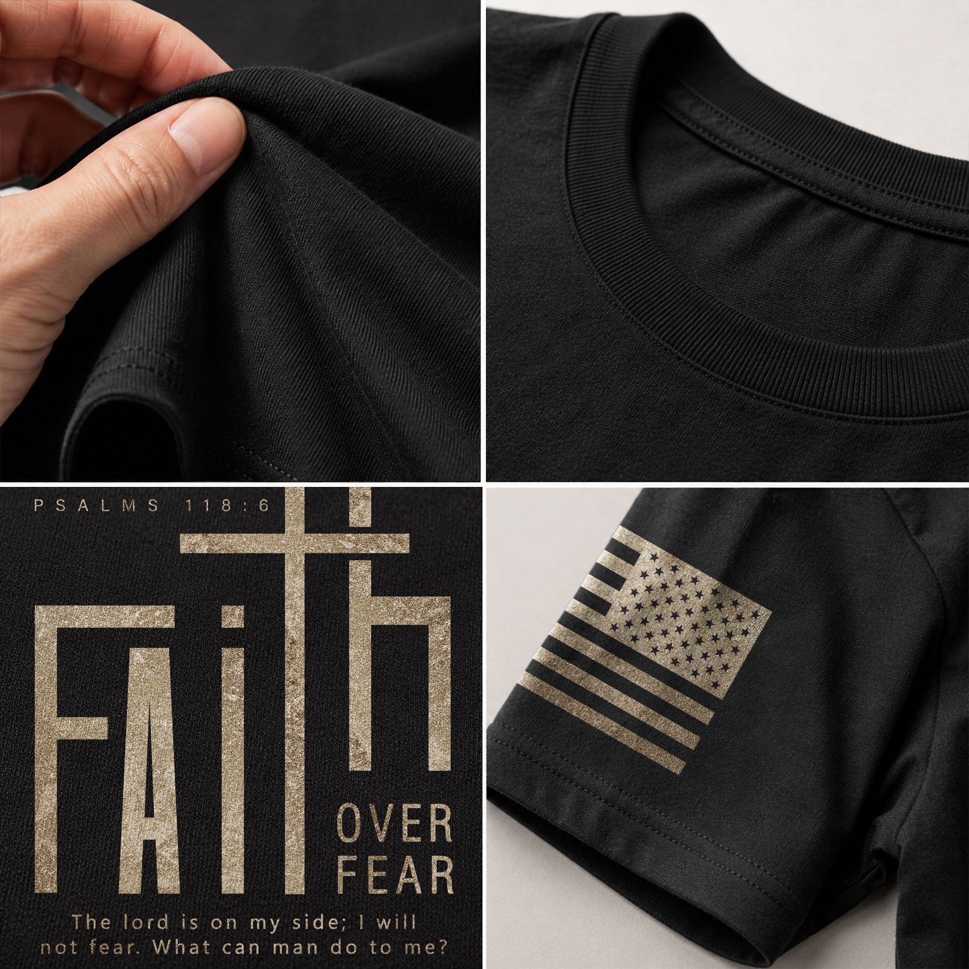 Minimal Faith Over Fear Psalms 118:6 Cross Christian - Christian Tee Shirts, Christian Shirts for Men - Rust Field Wear