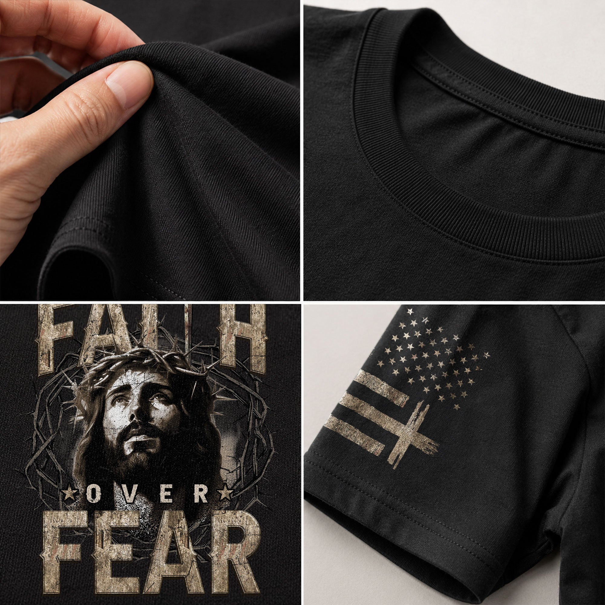 Faith Over Fear Christian Jesus Crown Cross Design, Christian Tee Shirts - Faith Shirts for Men - Rust Field Wear