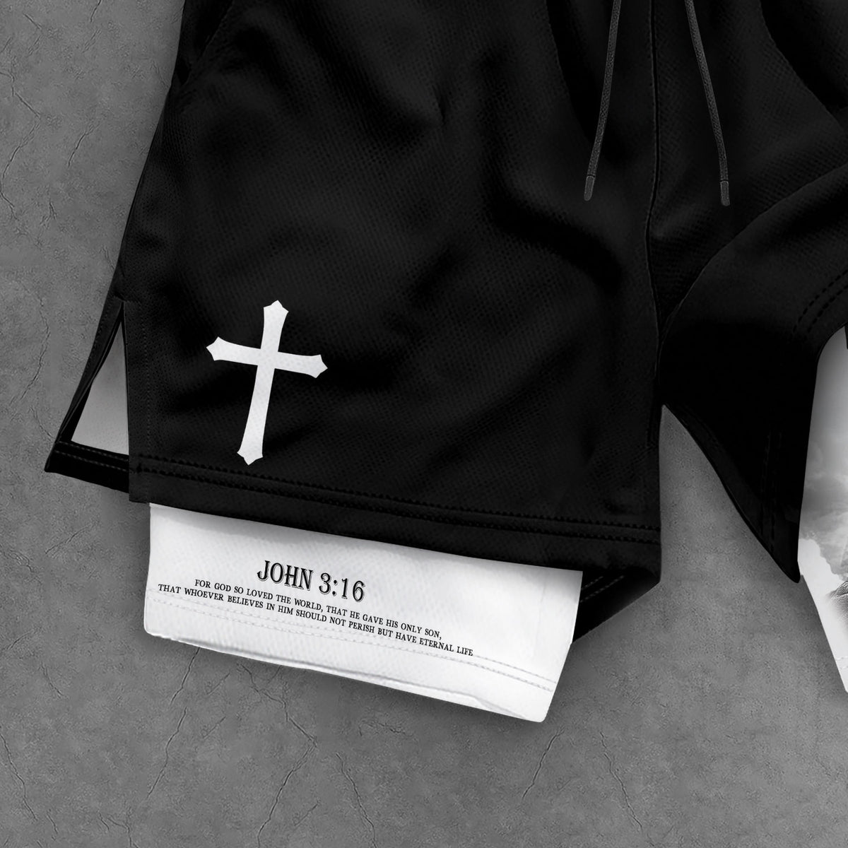 Christian Lion Cross Shorts for Men John 3:16 Bible Verse - Rust Field Wear