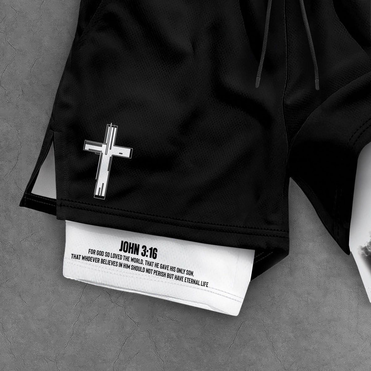 Jesus Cross Christian Shorts for Men John 3:16 Bible Verse - Rust Field Wear