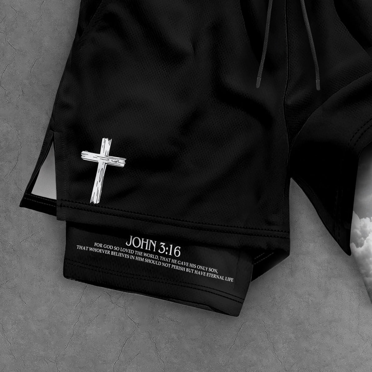 John 3:16 Bible Verse Shorts for Men Jesus Cross Christian Apparel - Rust Field Wear
