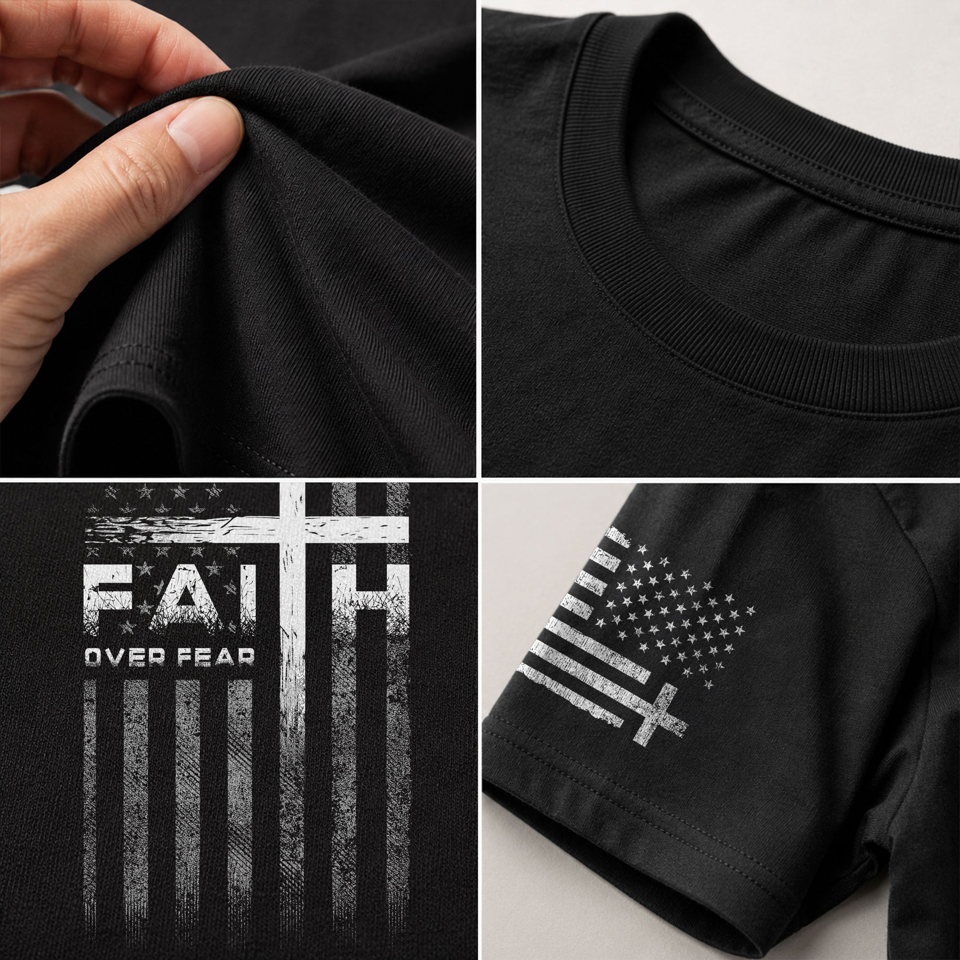 Christian Shirts for Men, Faith Over Fear Christian Cross American Flag Design - Christian Tee Shirts - Rust Field Wear