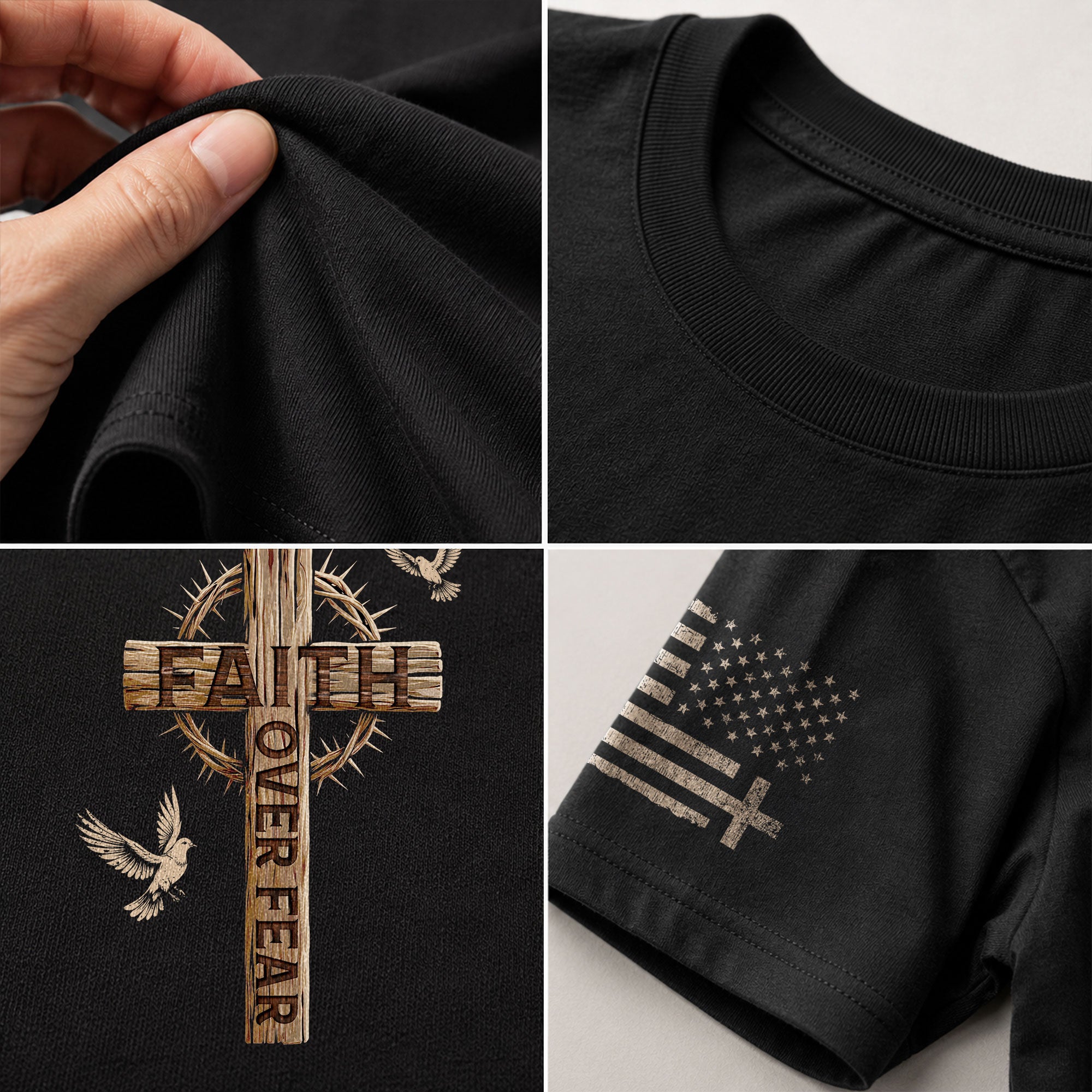 Faith Over Fear Christian Wooden Cross Crown of Thorns Design, Christian Tee Shirts - Faith Shirts for Men - Rust Field Wear