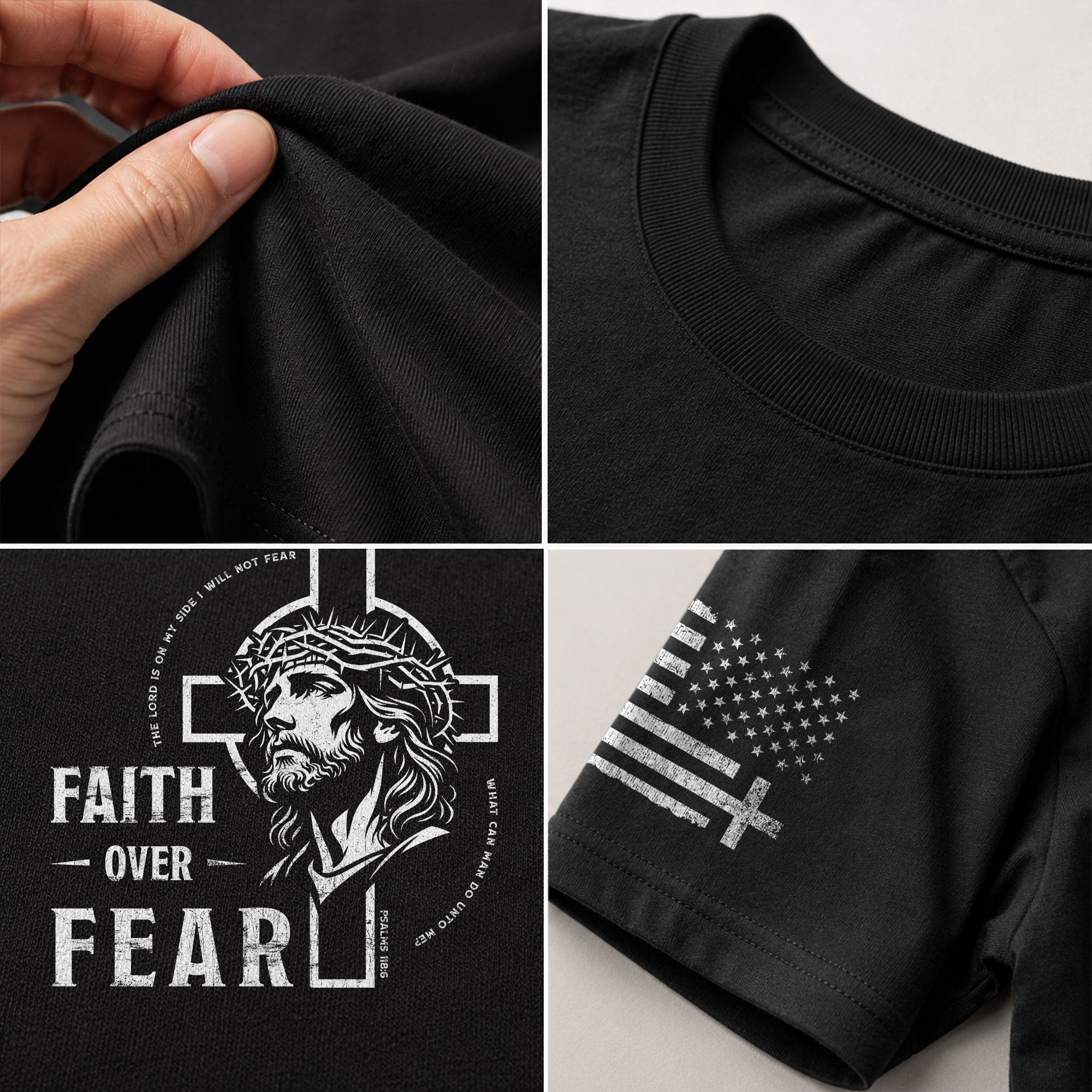Faith Based Christian Tee Shirts, Faith Over Fear Christian Jesus Cross Crown of Thorns Design - Christian Shirts for Men - Rust Field Wear
