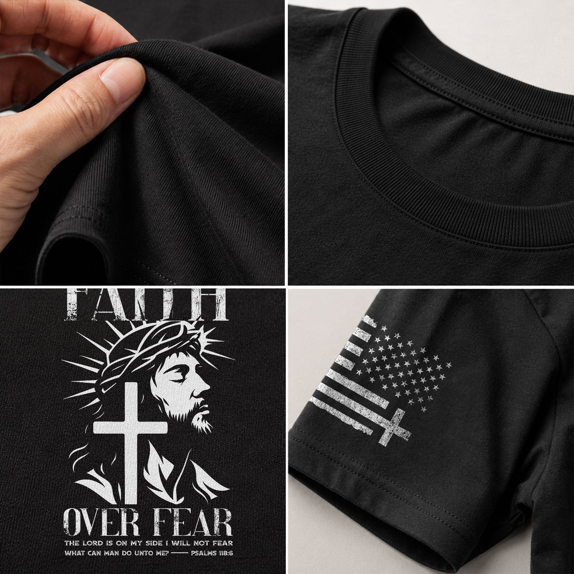 Faith Over Fear Christian Jesus Cross Psalms 118:6 Design - Christian Shirts for Men, Faith Based Christian Tee Shirts - Rust Field Wear