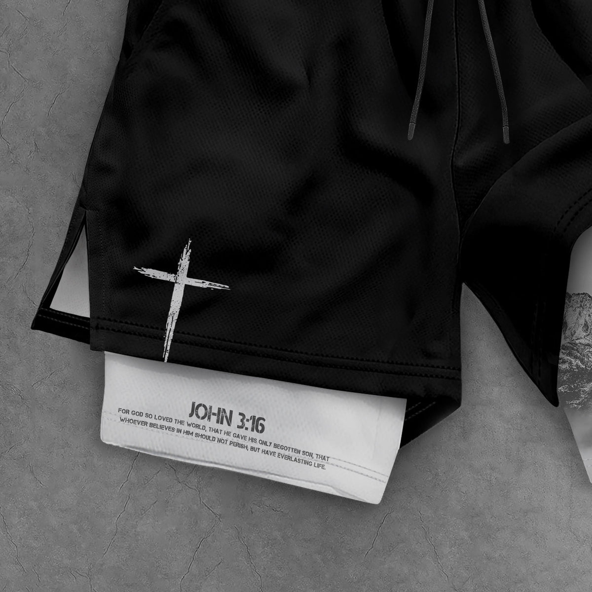 John 3:16 Christian Gym Shorts for Men with Liner Lion Cross Design - Rust Field Wear