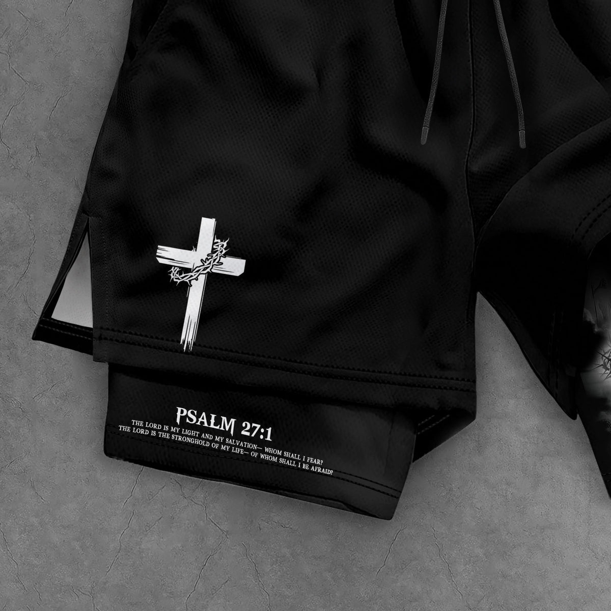 Faith Over Fear Psalm 27:1 Lion Cross Christian Gym Shorts for Men - Rust Field Wear