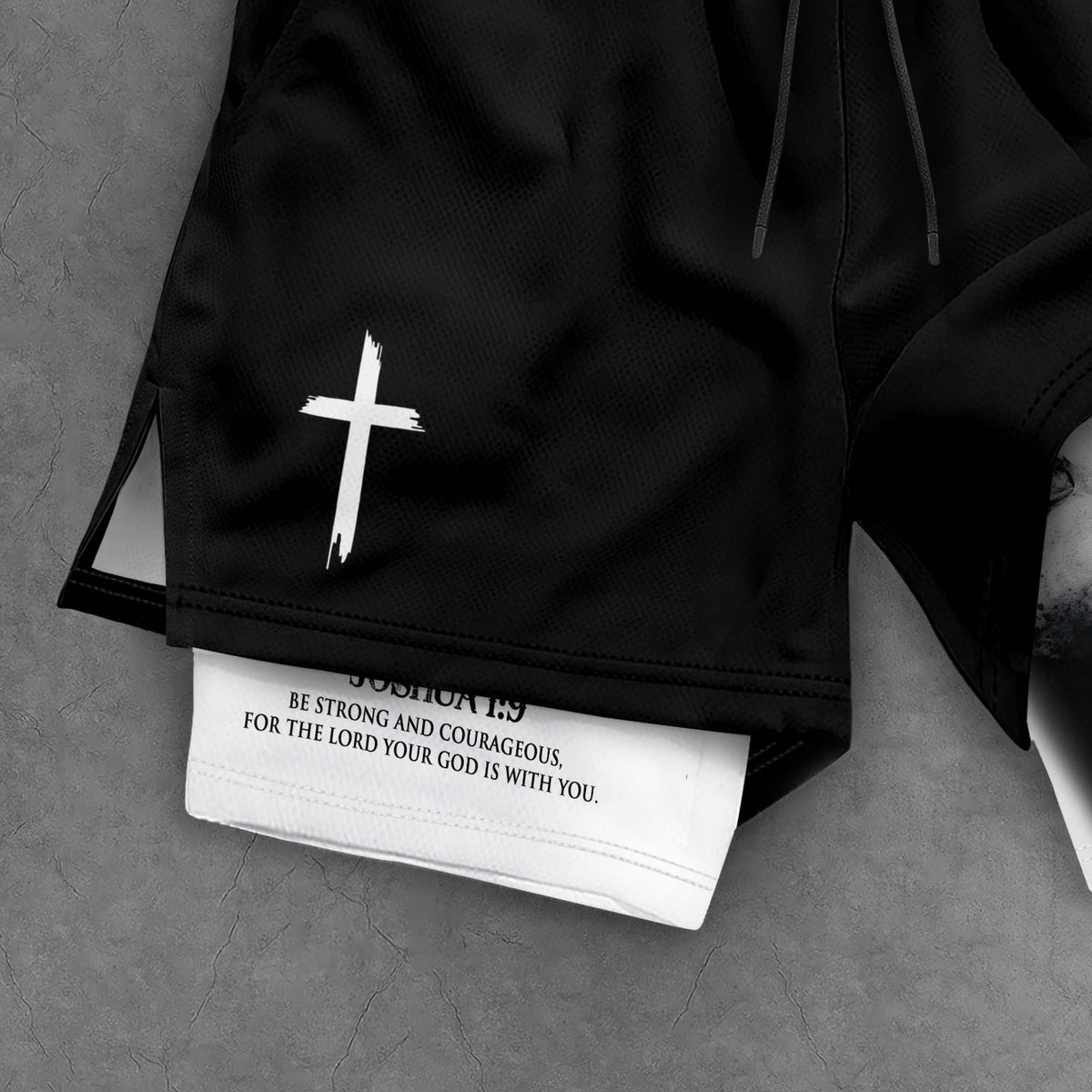 Joshua 1:9 Christian Gym Shorts for Men Lion Cross Bible Verse - Rust Field Wear