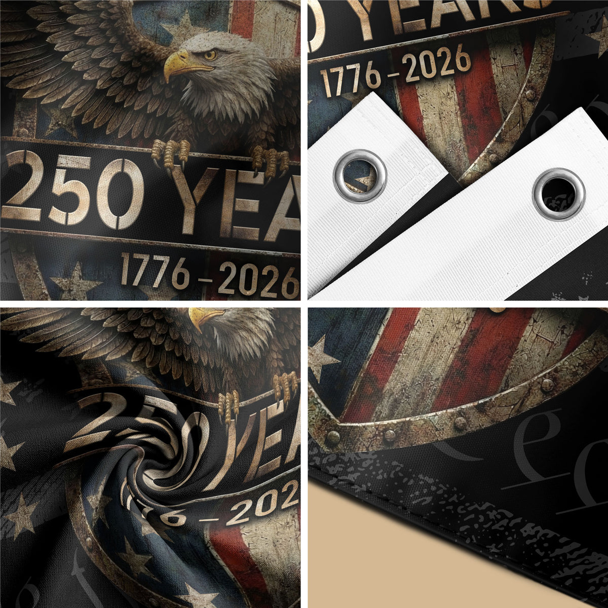 USA 250th Anniversary Flag 1776-2026 American Flag Eagle Patriotic - Rust Field Wear