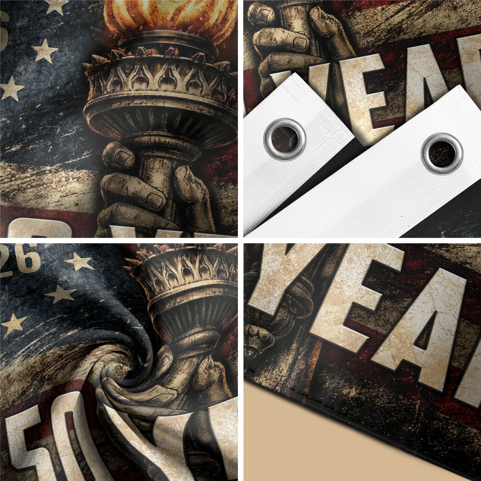USA 250th Anniversary Flag 1776-2026 American Flag Liberty Torch Patriotic - Rust Field Wear