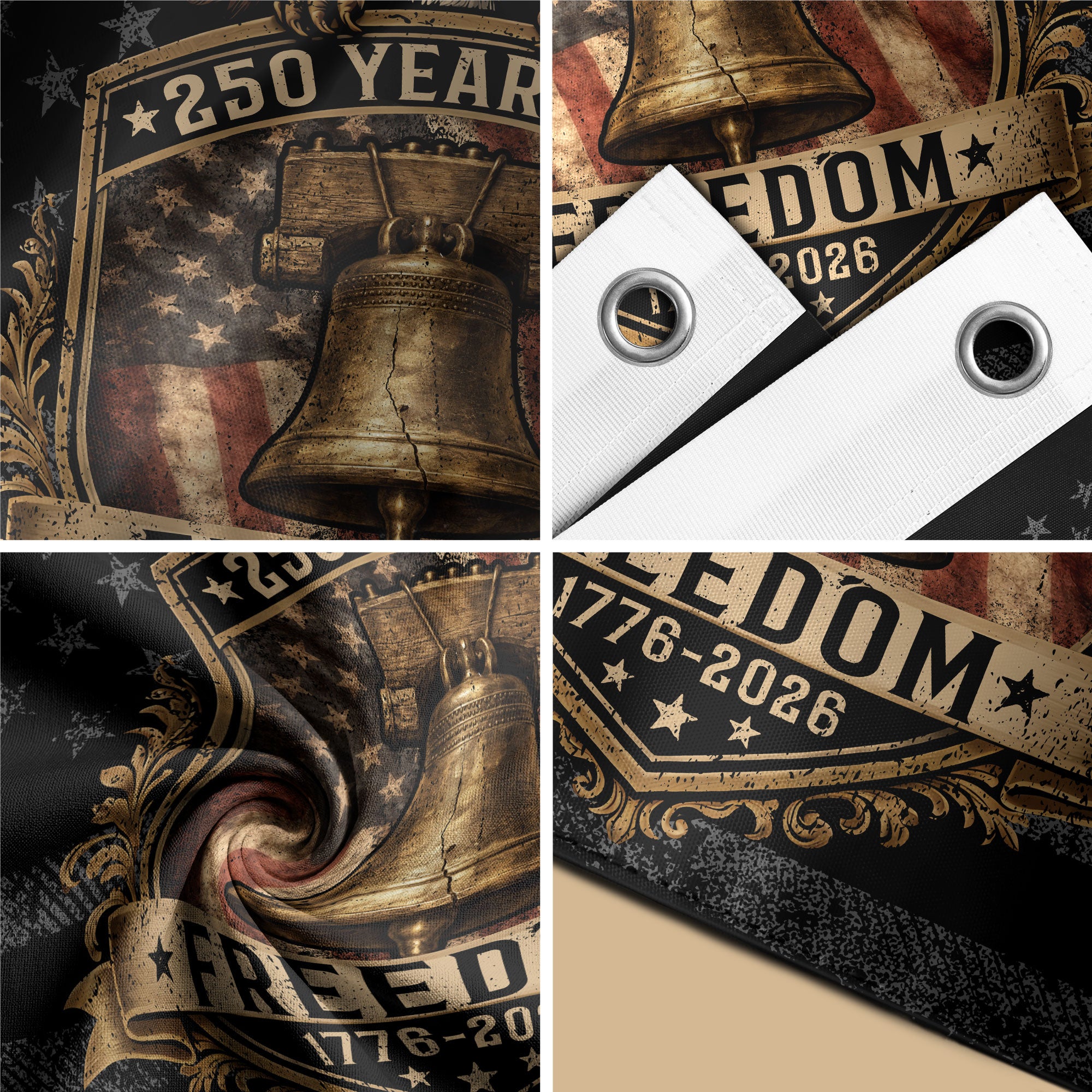 USA 250th Anniversary 250 Years Flag 1776-2026 Liberty Bell Eagle Freedom - Rust Field Wear