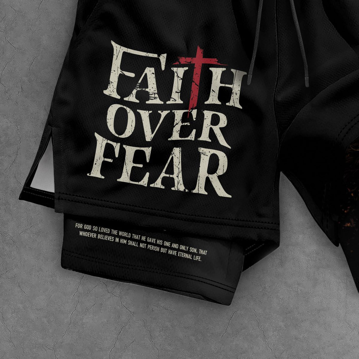 John 3:16 Bible Verse Christian Workout Shorts Men Lion of Judah Faith Over Fear Activewear - Rust Field Wear