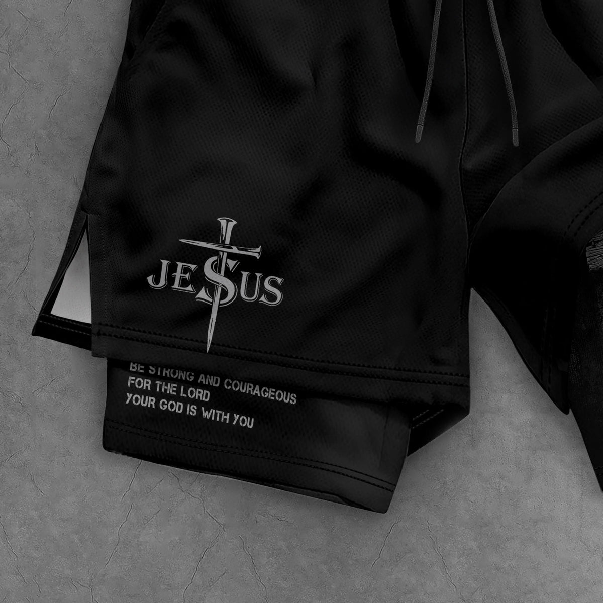 Joshua 1:9 Bible Verse Christian Men Gym Shorts Be Strong and Courageous Jesus USA Flag Knight Activewear - Rust Field Wear