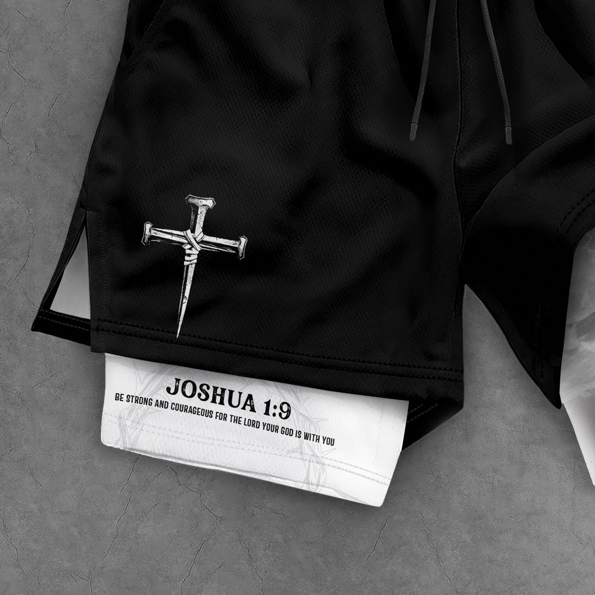 Joshua 1:9 Bible Verse Christian Men Gym Shorts Cross Lion of Judah Training Performance Gear - Rust Field Wear