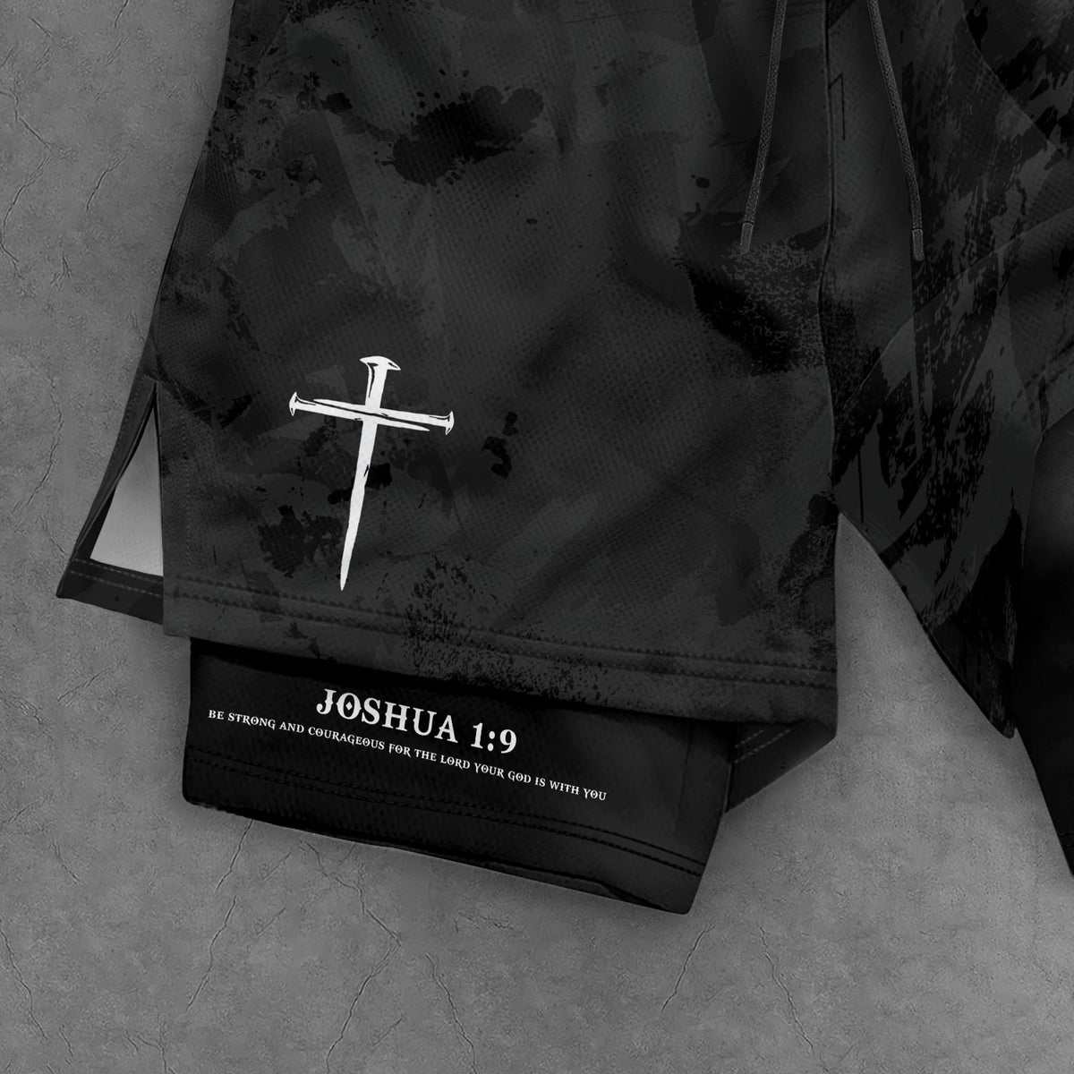 Joshua 1:9 Bible Verse Christian Men Gym Shorts Jesus Knight Kneeling Cross Training Activewear - Rust Field Wear