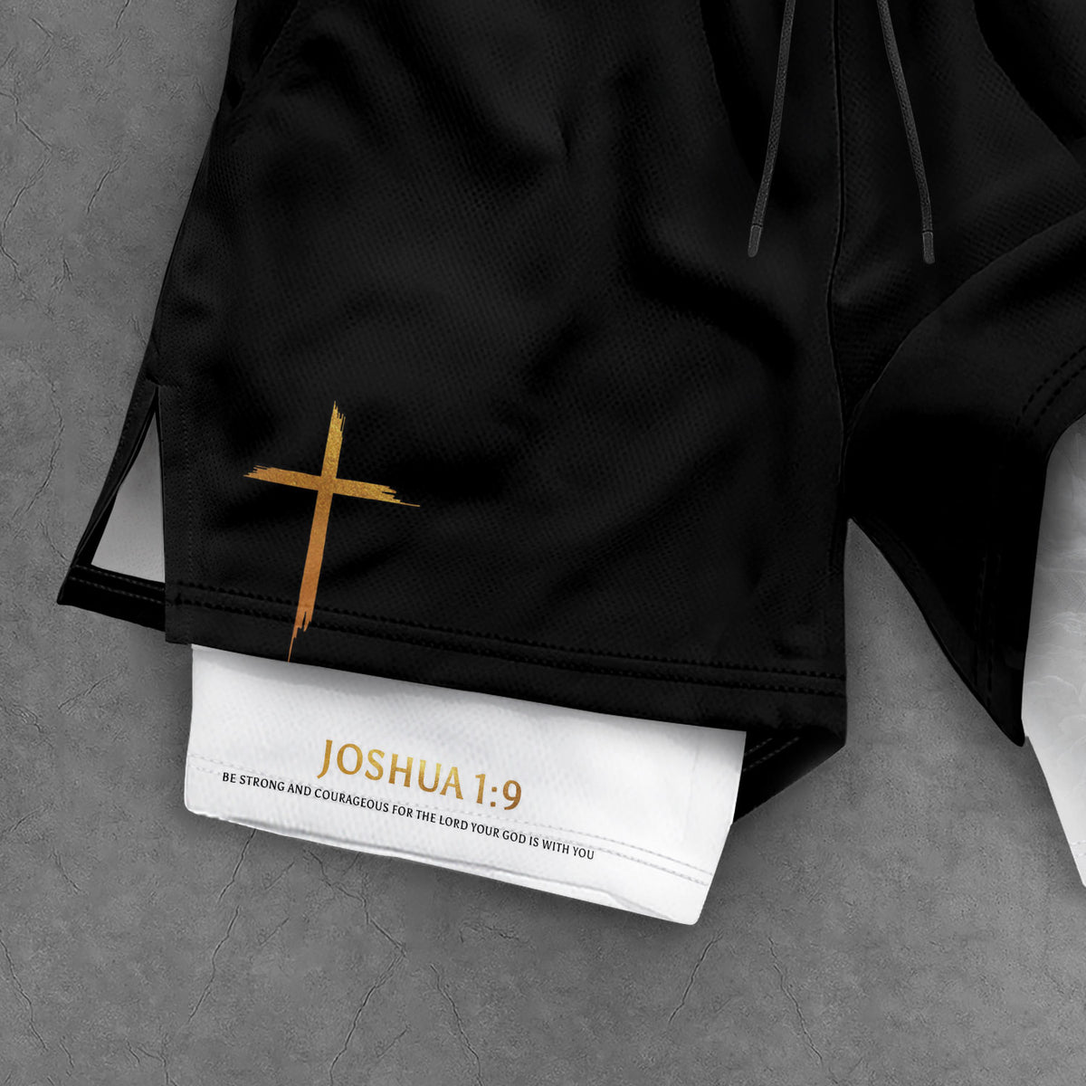 Joshua 1:9 Bible Verse Christian Men Workout Shorts Gold Lion of Judah Training Apparel - Rust Field Wear