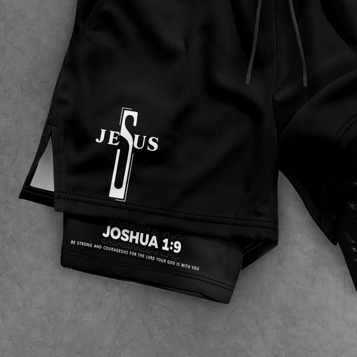 Joshua 1:9 Bible Verse Christian Men Gym Shorts Jesus Cross Nails Lion of Judah Training Activewear - Rust Field Wear