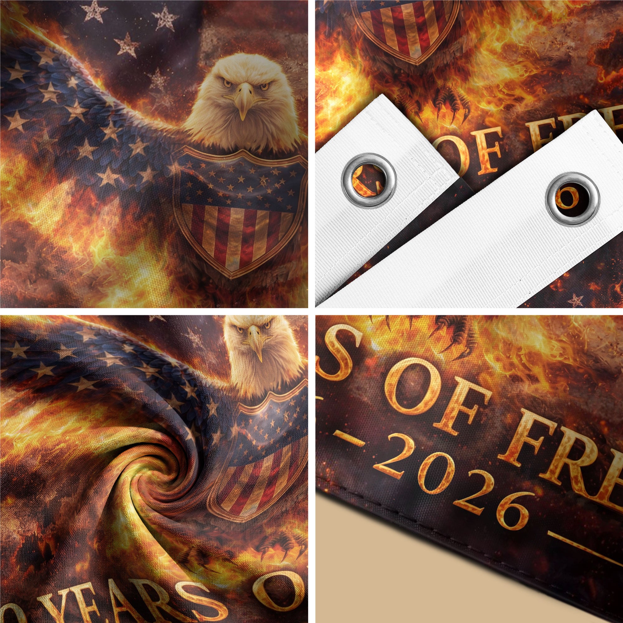 USA 250 Years of Freedom Flag 1776-2026 Flaming Eagle Strength We The People Patriotic Outdoor - Rust Field Wear