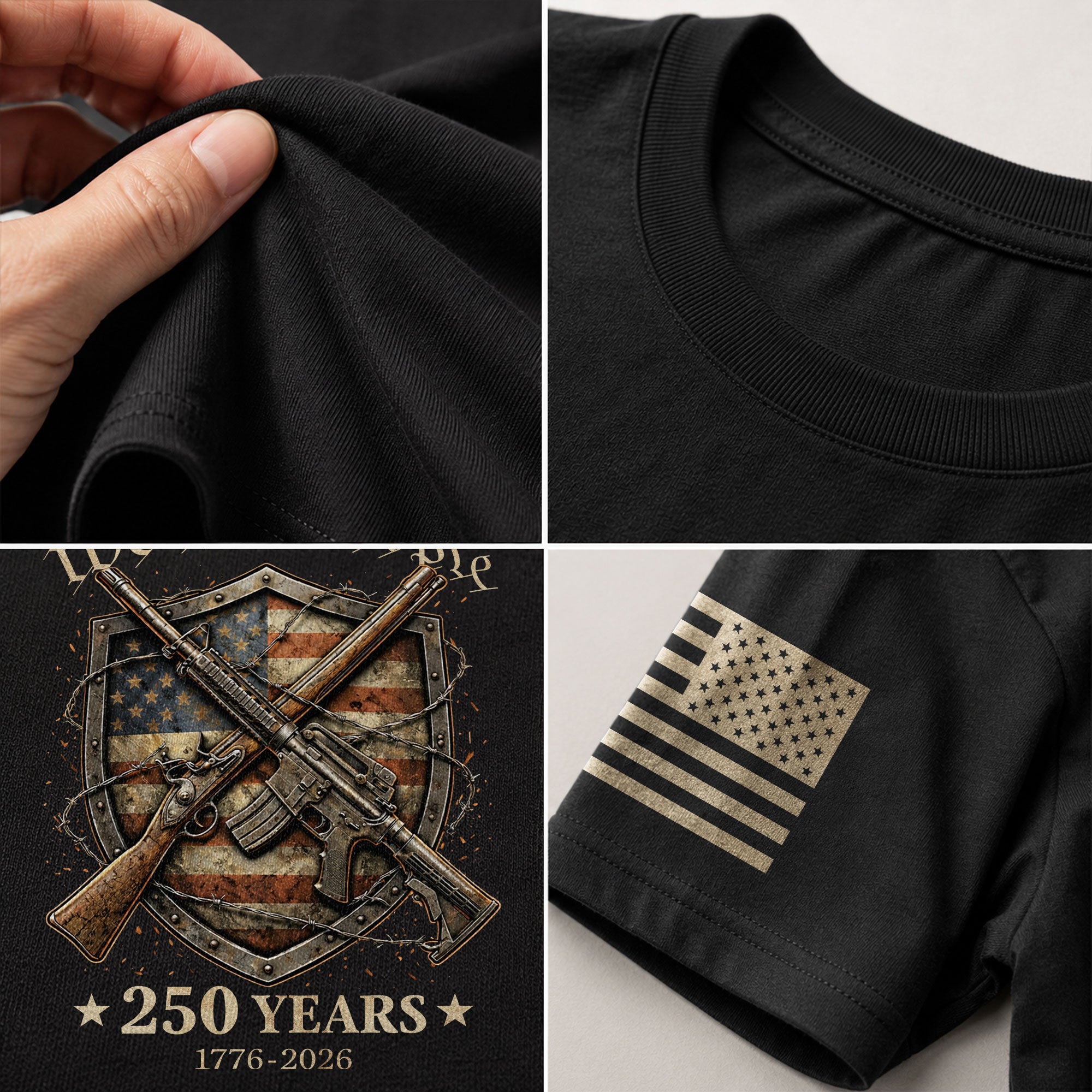 USA 250th Anniversary 250 Years Shirt 1776-2026 We The People Shield Rifles Patriotic Mental Iron Will - Rust Field Wear