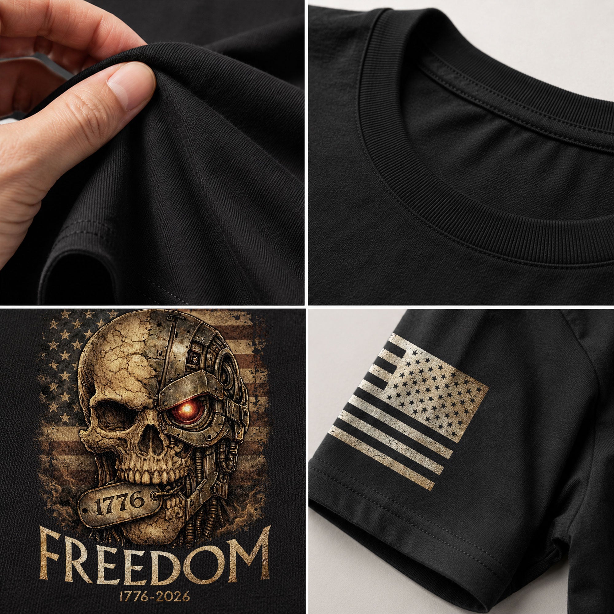 USA 250th Anniversary 250 Years Shirt 1776-2026 Mental Strength Freedom Cyborg Skull Patriotic Mens - Rust Field Wear