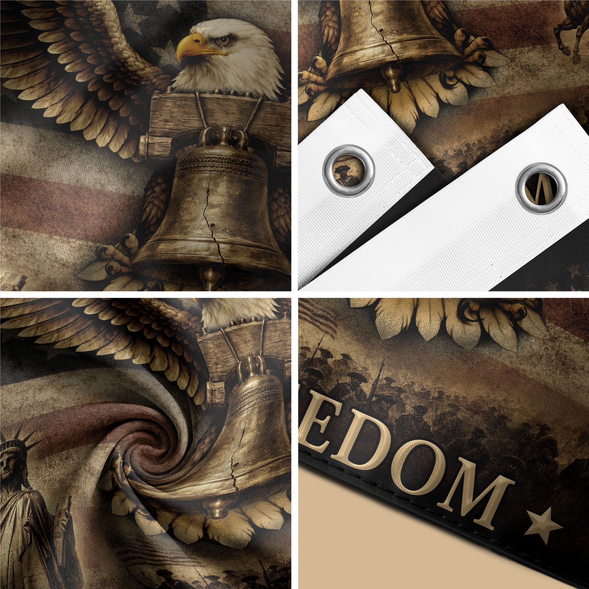USA 250th Anniversary Flag 250 Years of Freedom 1776-2026 American Eagle Liberty Bell Patriotic - Rust Field Wear