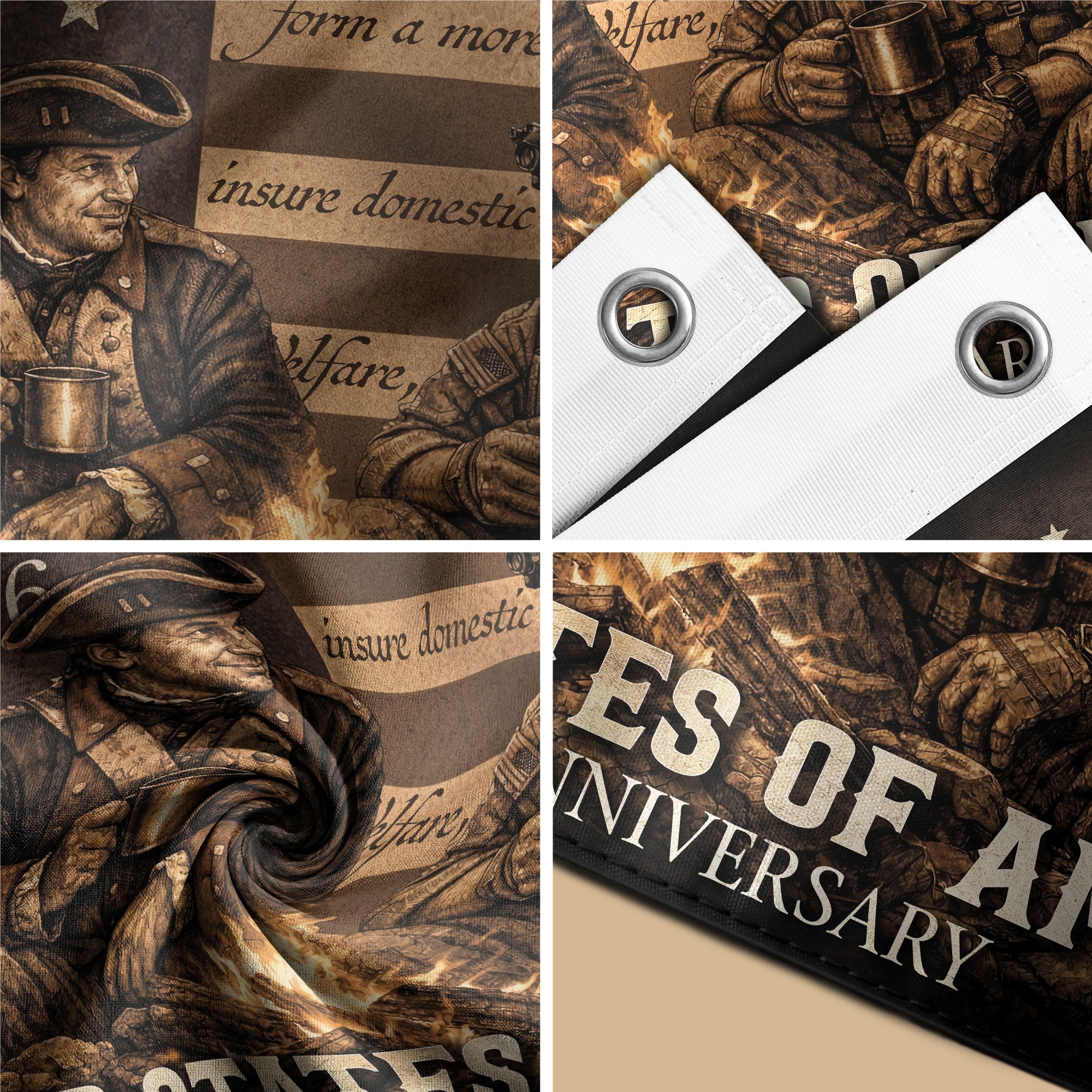 United States of 250 Years America Anniversary Flag 1776-2026 Patriotic Past Present Then and Now Soldiers Design