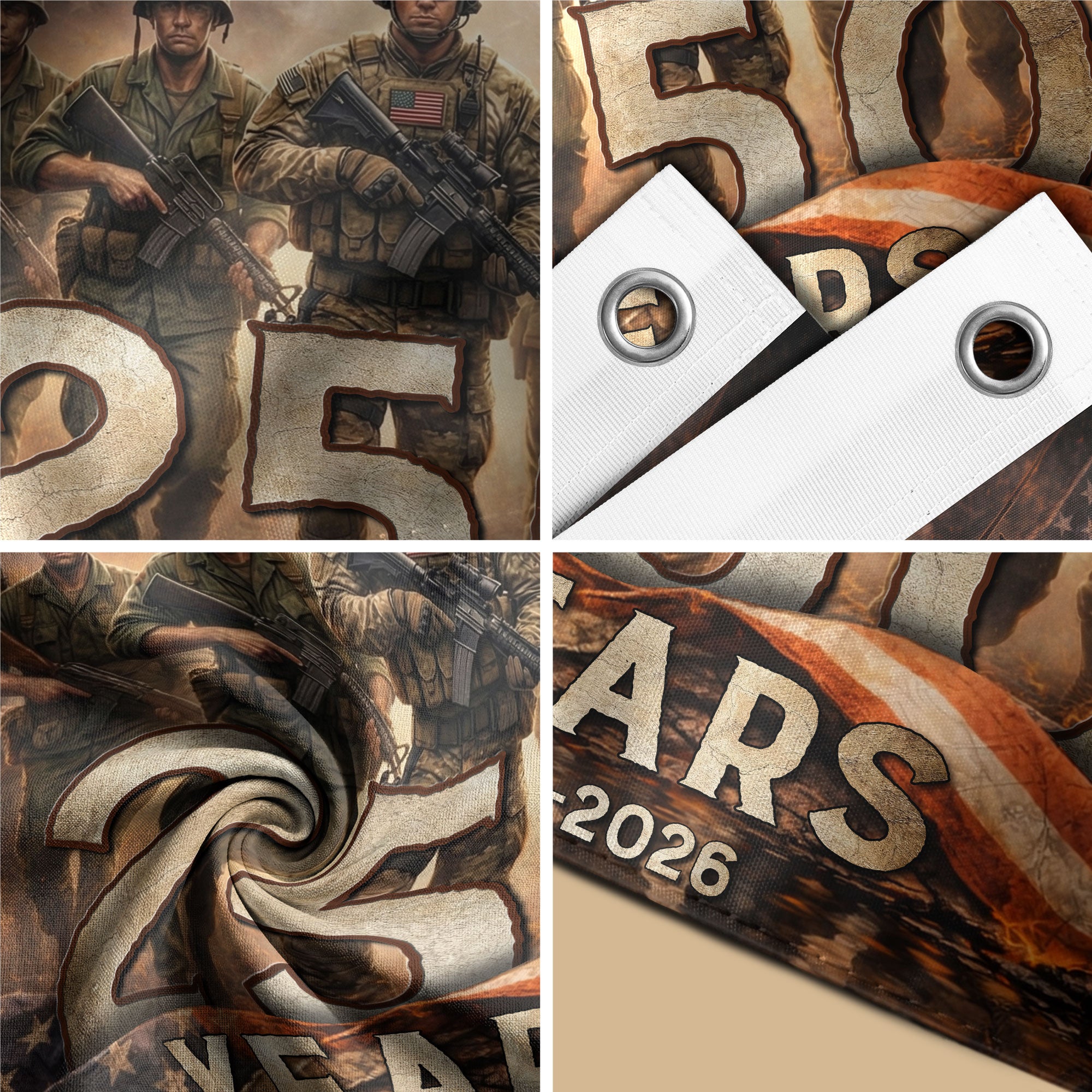 American 250th Anniversary Flag 250 Years 1776-2026 We The People Patriotic Past Present Soldiers