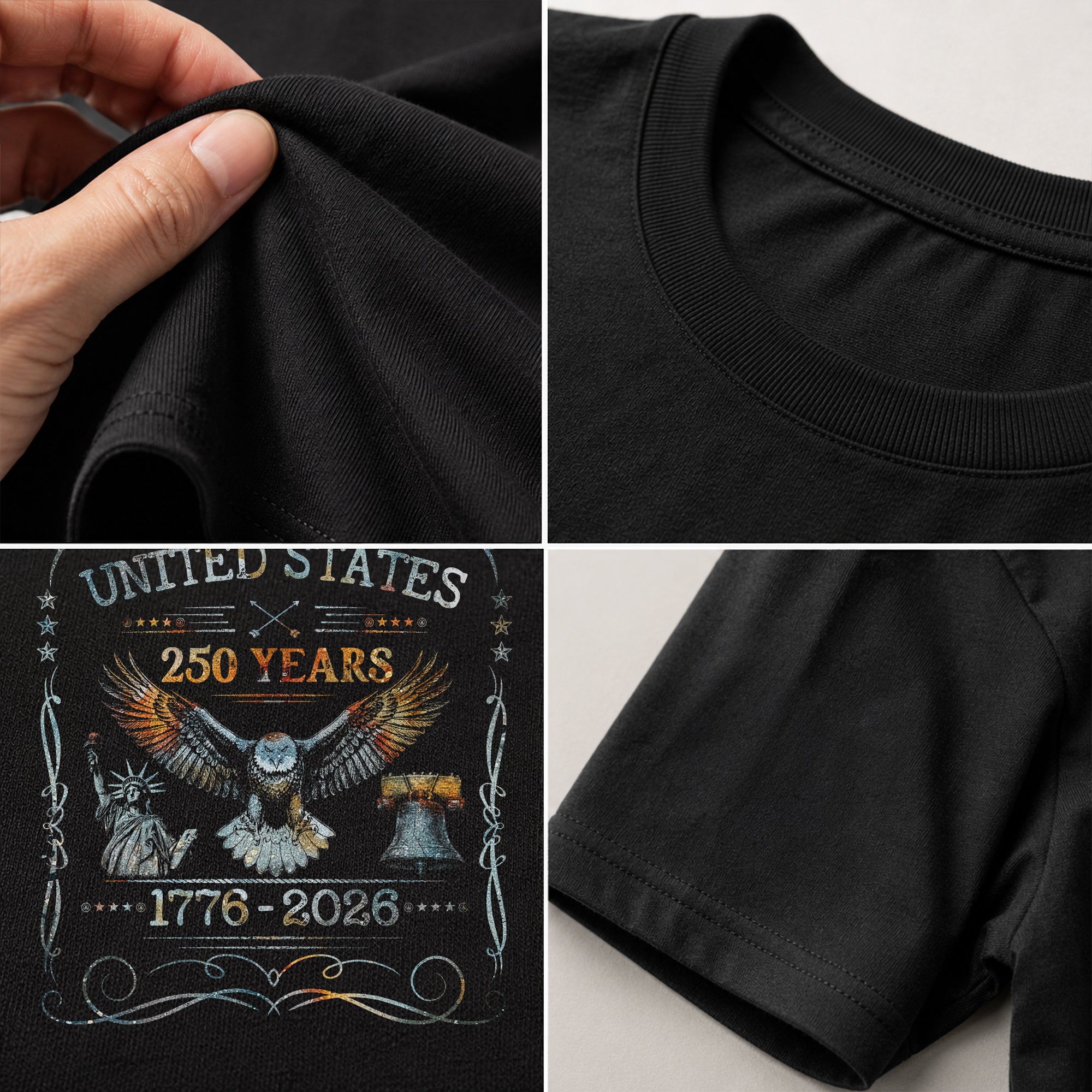 USA 250th Anniversary T-Shirt 250 Years 1776-2026 Eagle Liberty Bell Statue Patriotic - Rust Field Wear