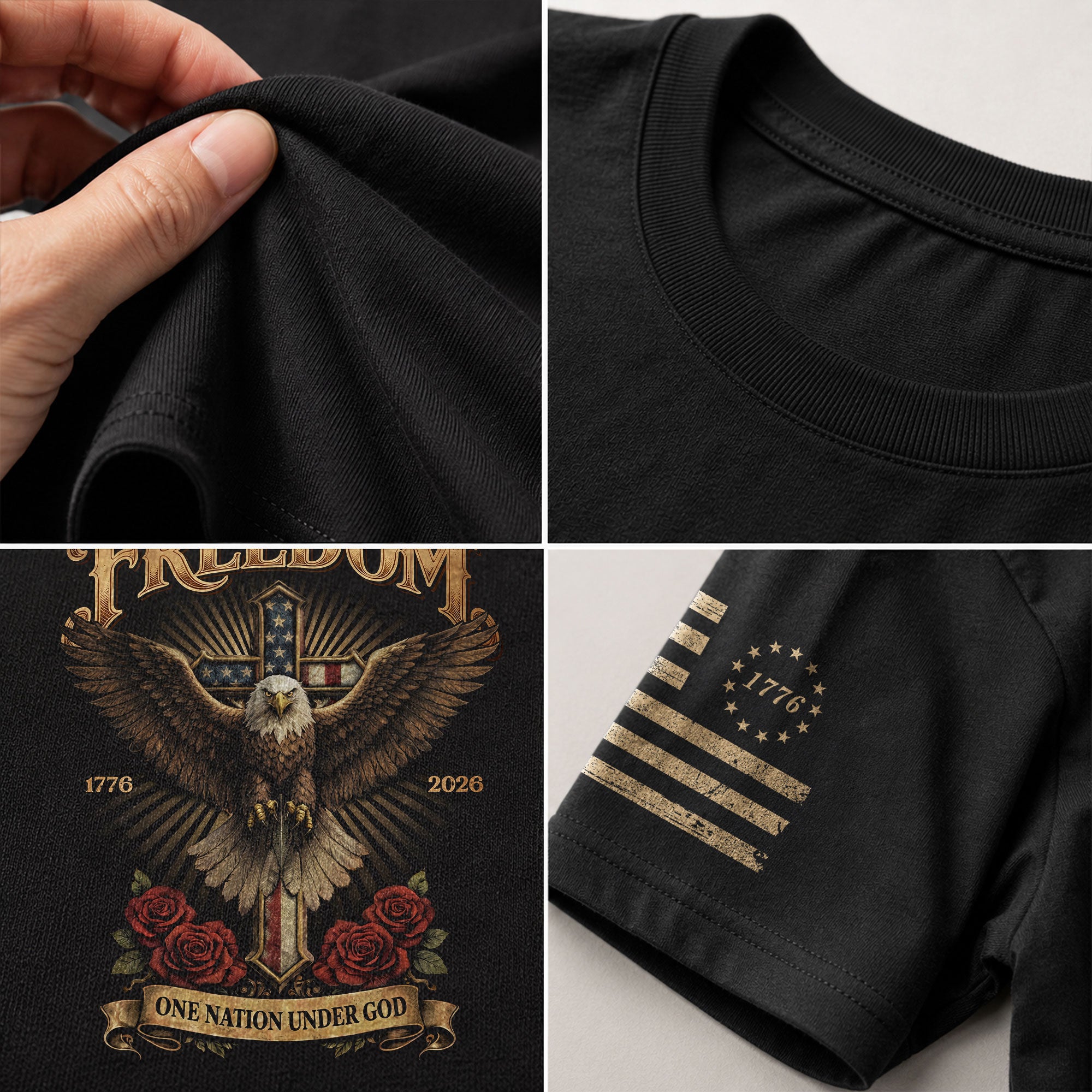 250 Years America Freedom Eagle and Christian Cross T Shirt - One Nation Under God Tee - Rust Field Wear