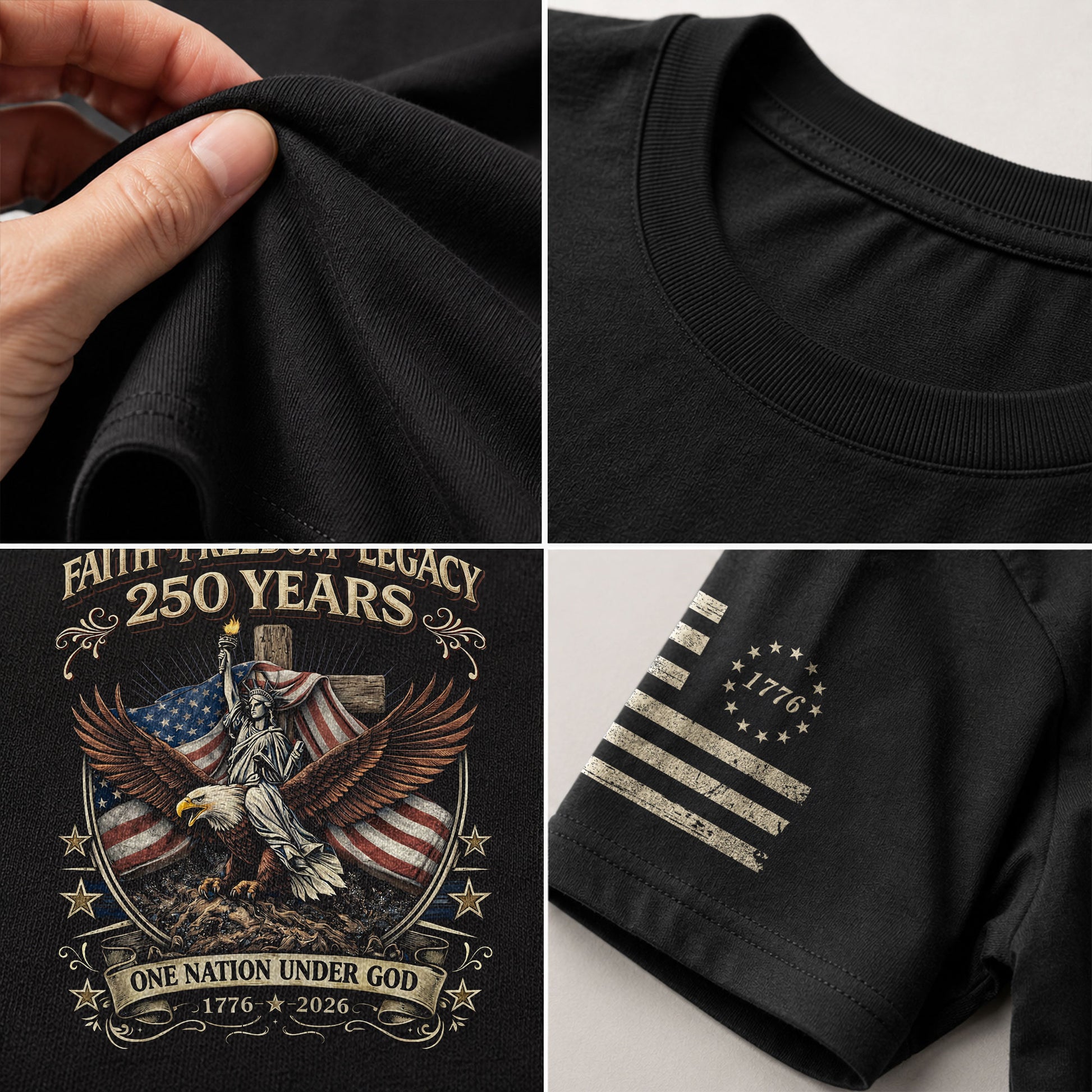 250 Years America Anniversary Shirt - One Nation Under God Eagle Cross Faith and Freedom Semiquincentennial Christian T-Shirt - Rust Field Wear