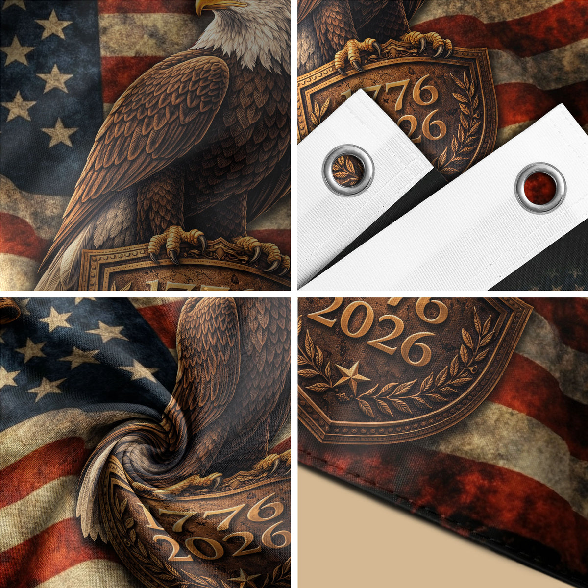 USA 250 Years of Freedom Flag 1776–2026 – Patriotic Eagle American Anniversary Flag - Rust Field Wear