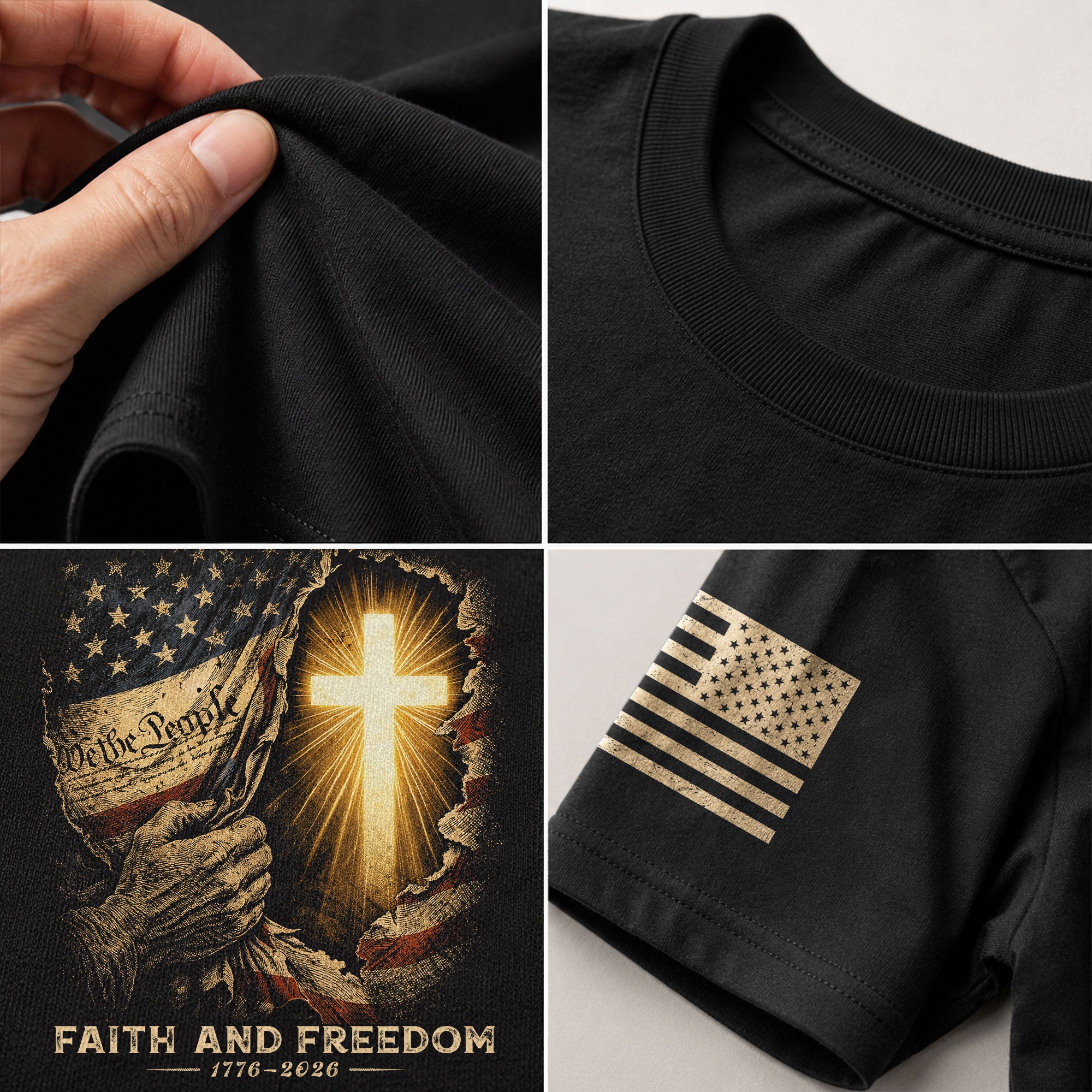 250th Anniversary Patriotic Shirt - Faith and Freedom Glowing Cross Christian Design - Rust Field Wear