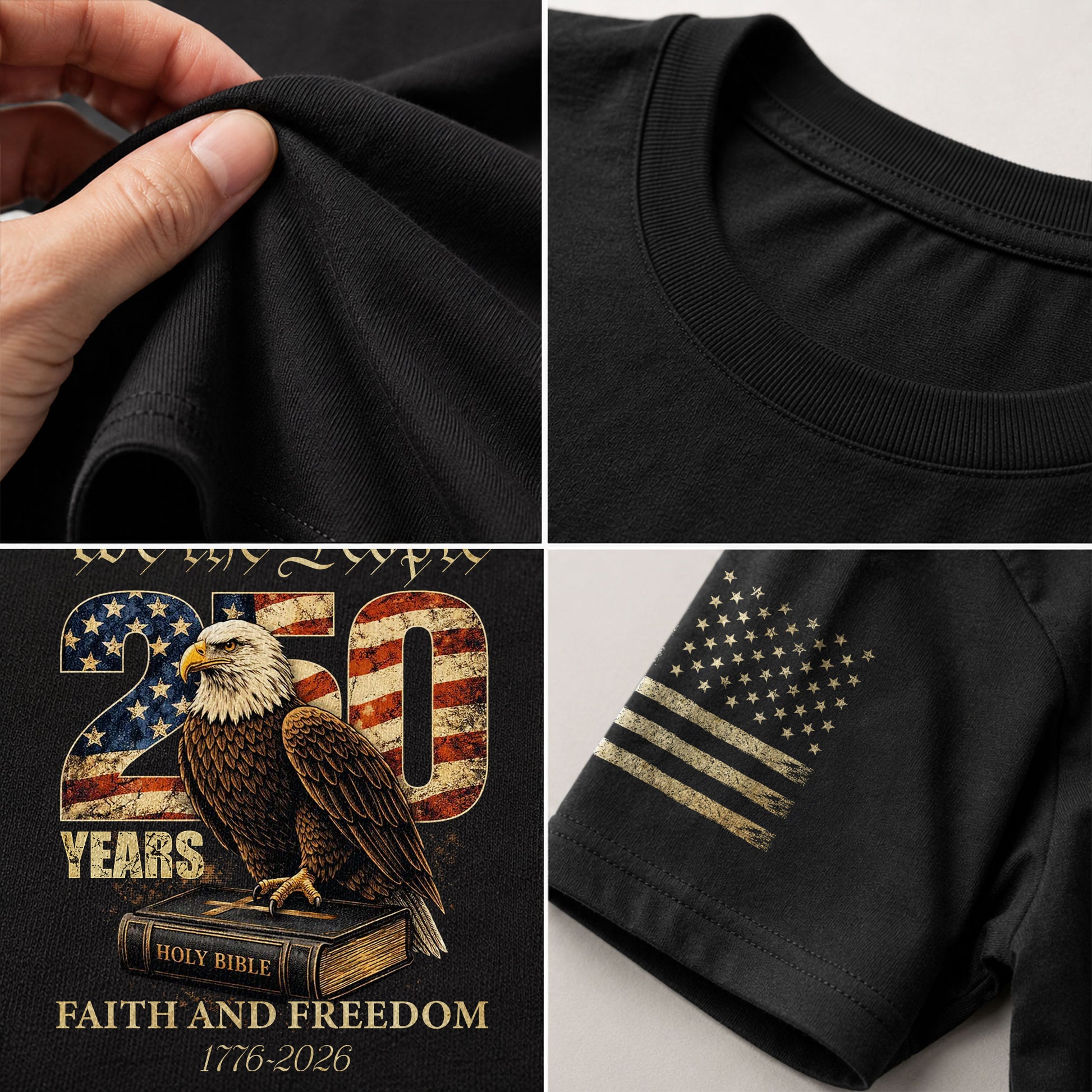 Faith and Freedom 250 Years Celebration Shirt - Patriotic We the People Eagle & Holy Bible Graphic Tee - Rust Field Wear