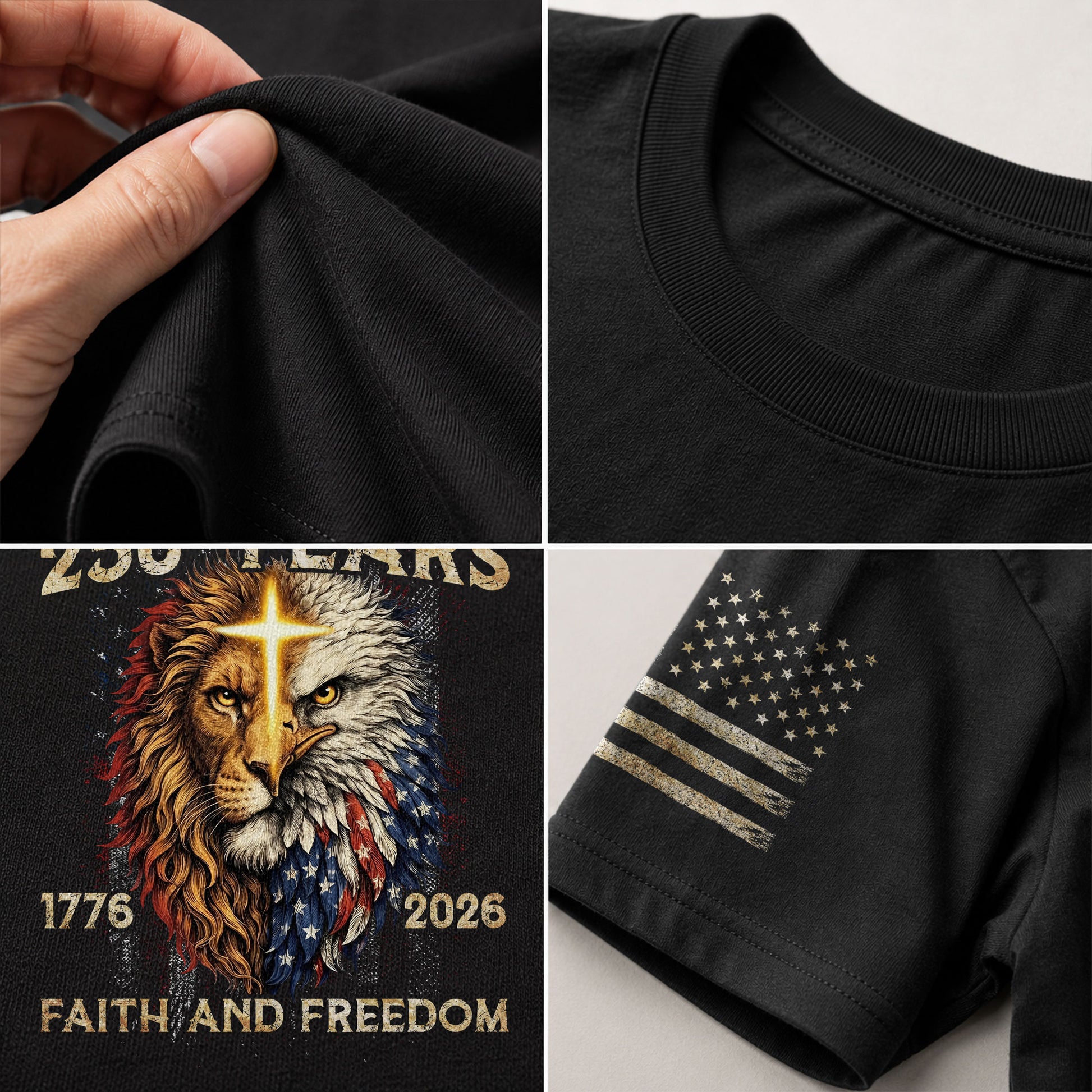 250 Years of Faith and Freedom Shirt - Lion and Eagle Cross Patriotic Strength Statement Graphic Tee - Rust Field Wear