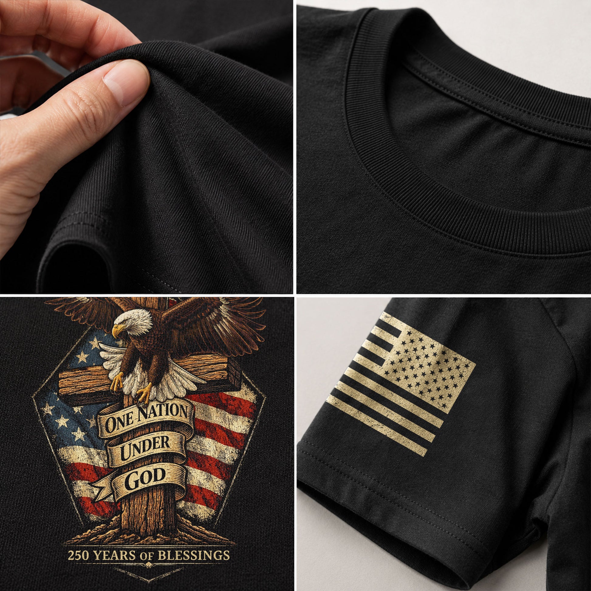 American Faith 250 Years of Blessings T-Shirt - One Nation Under God Eagle & Cross Design - Rust Field Wear