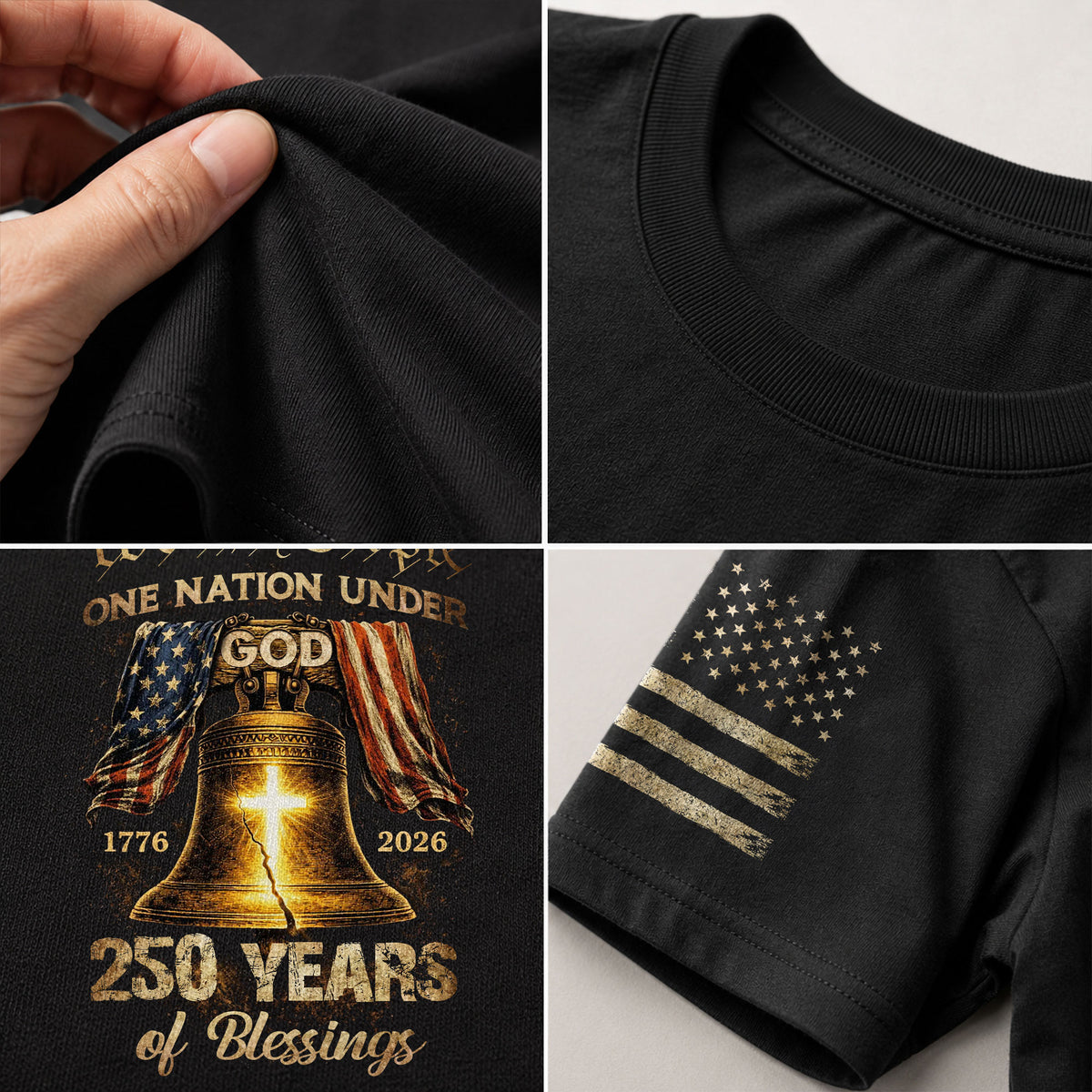 One Nation Under God 250 Years of Blessings Shirt - Patriotic Cross & Liberty Bell Graphic Tee - Rust Field Wear