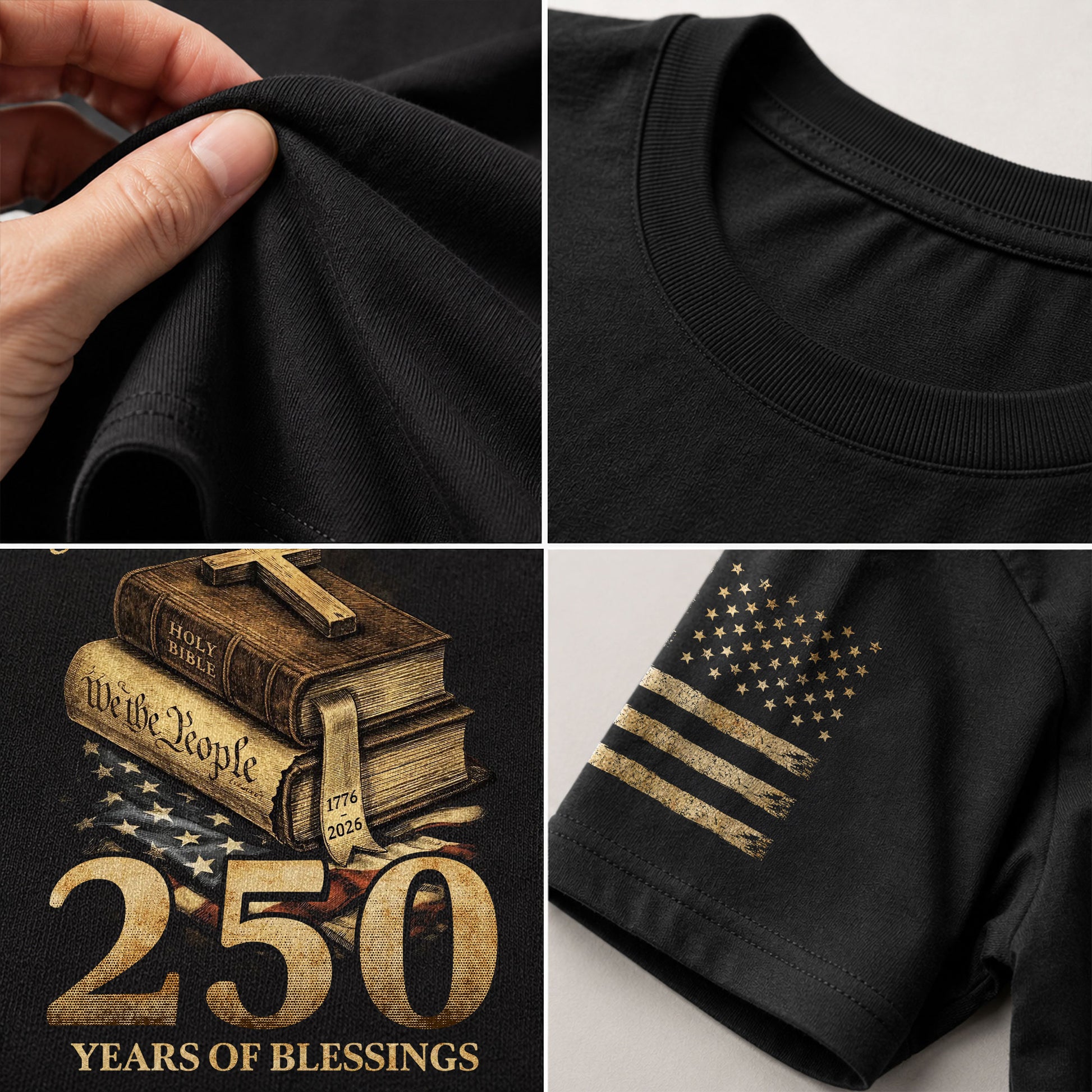 250 Years of Blessings T-Shirt - Religious Patriotic One Nation Under God Liberty Bell & US Flag Tee - Rust Field Wear