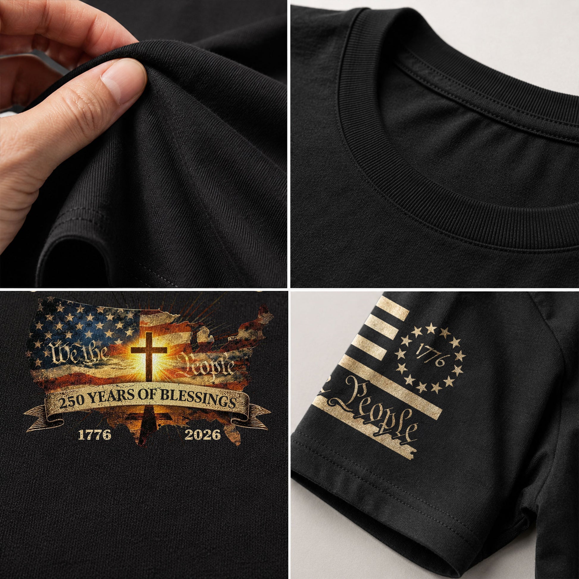 Christian Patriot 250 Years of Blessings T-Shirt - Holy Bible, "We the People" & US Flag Design - Rust Field Wear