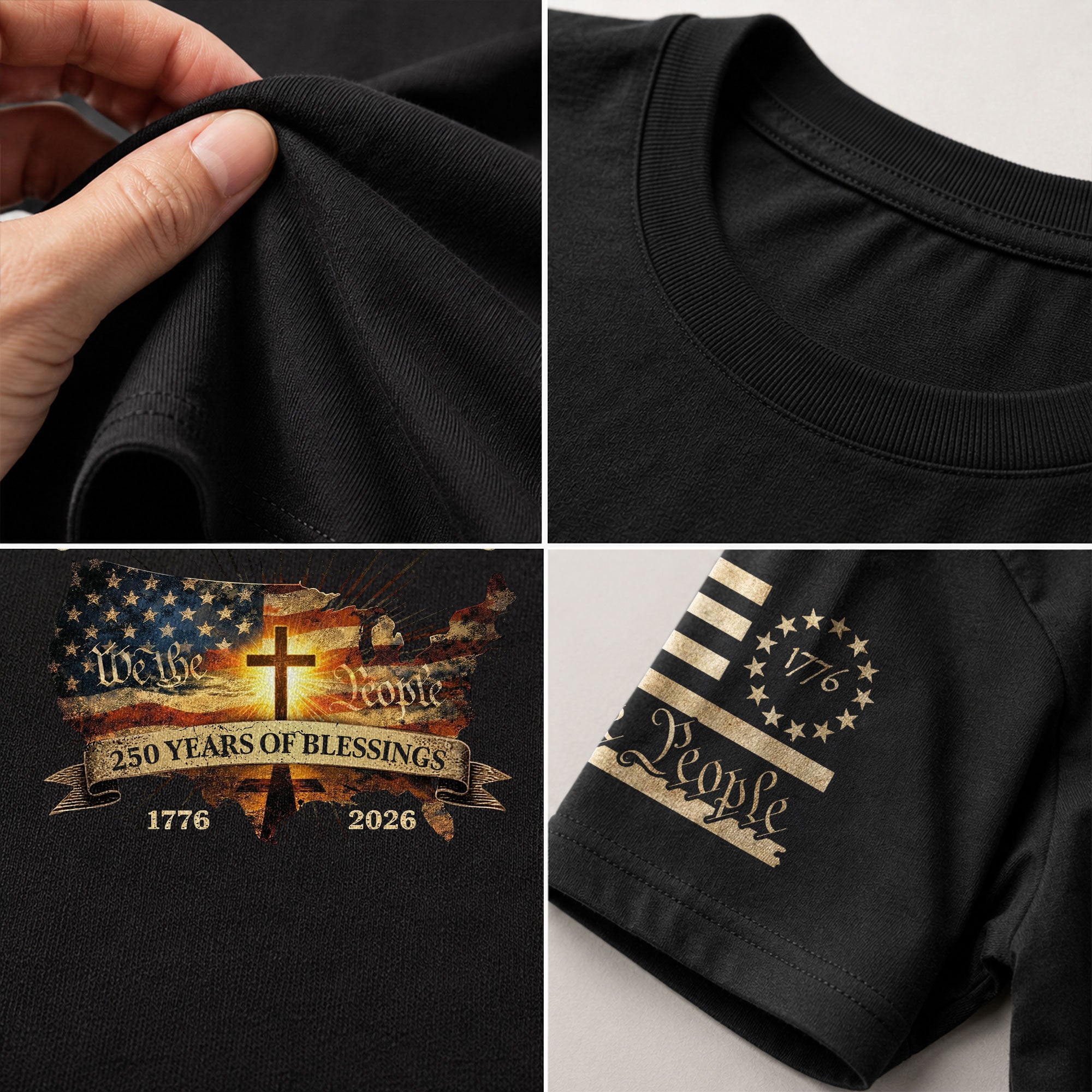 Christian Patriot 250 Years of Blessings T-Shirt - Holy Bible, "We the People" & US Flag Design - Rust Field Wear